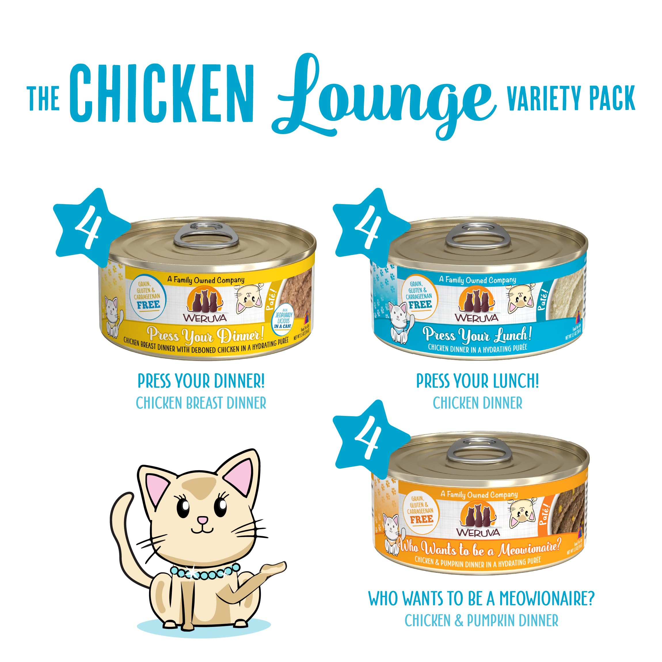 Weruva Wet Cat Food, The Chicken Lounge Pat   Variety Pack, 5.5oz Can, Pack of 12