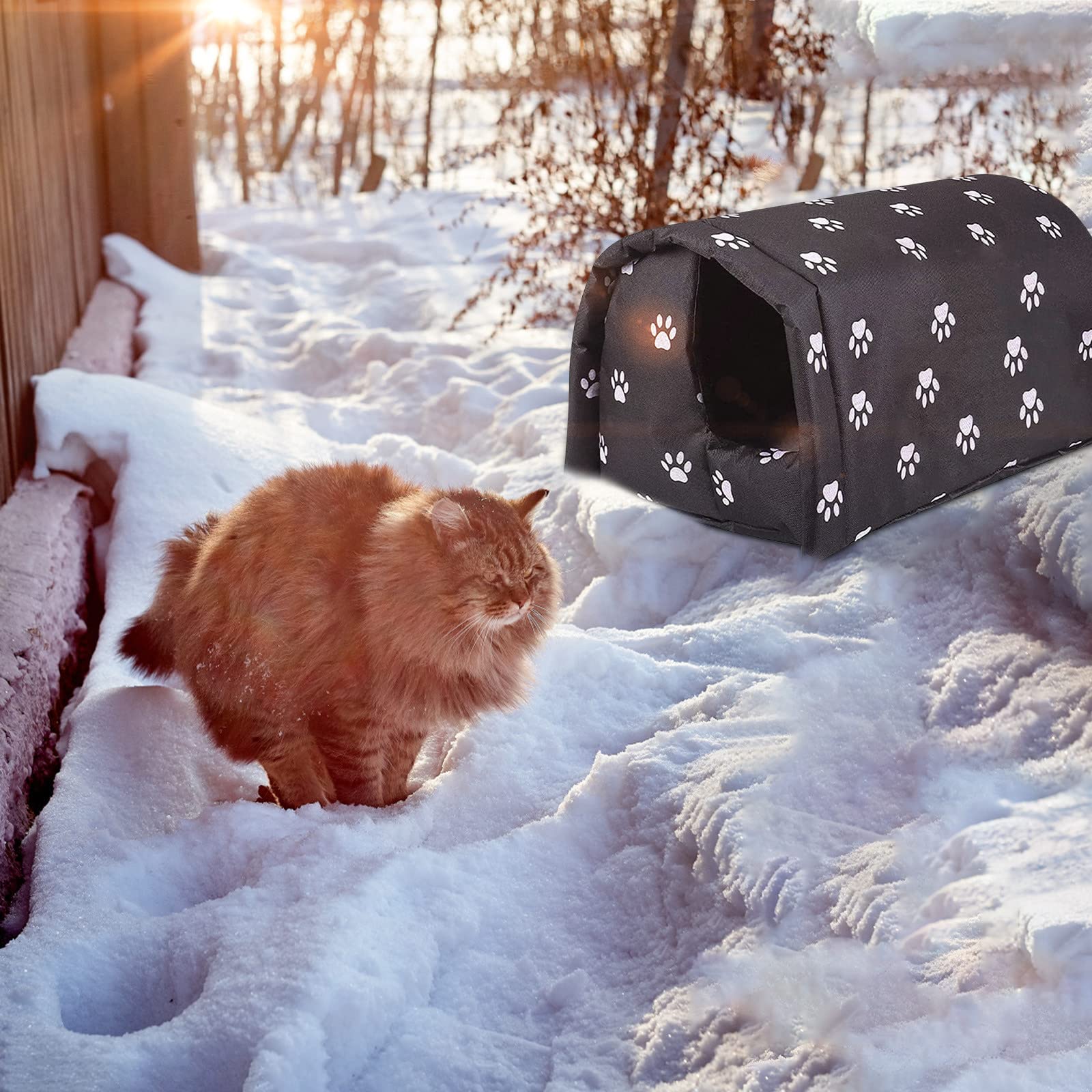 YOMEESOUL Large Outdoor Feral Cat House - Weatherproof, Waterproof, Foldable, Cotton Filled Tent for 3 Cats - Keeps Warm in Winter