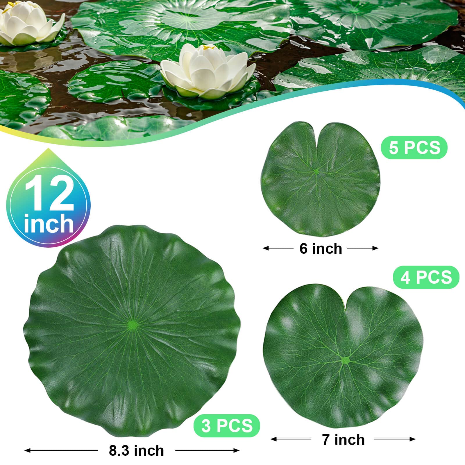 Ffniu 12Pcs Lily Pads For Ponds, Artificial Floating Foam Lotus Leaves, Lily Pads Foliage Pond Decor For Koi Fish Pool Patio Aquarium