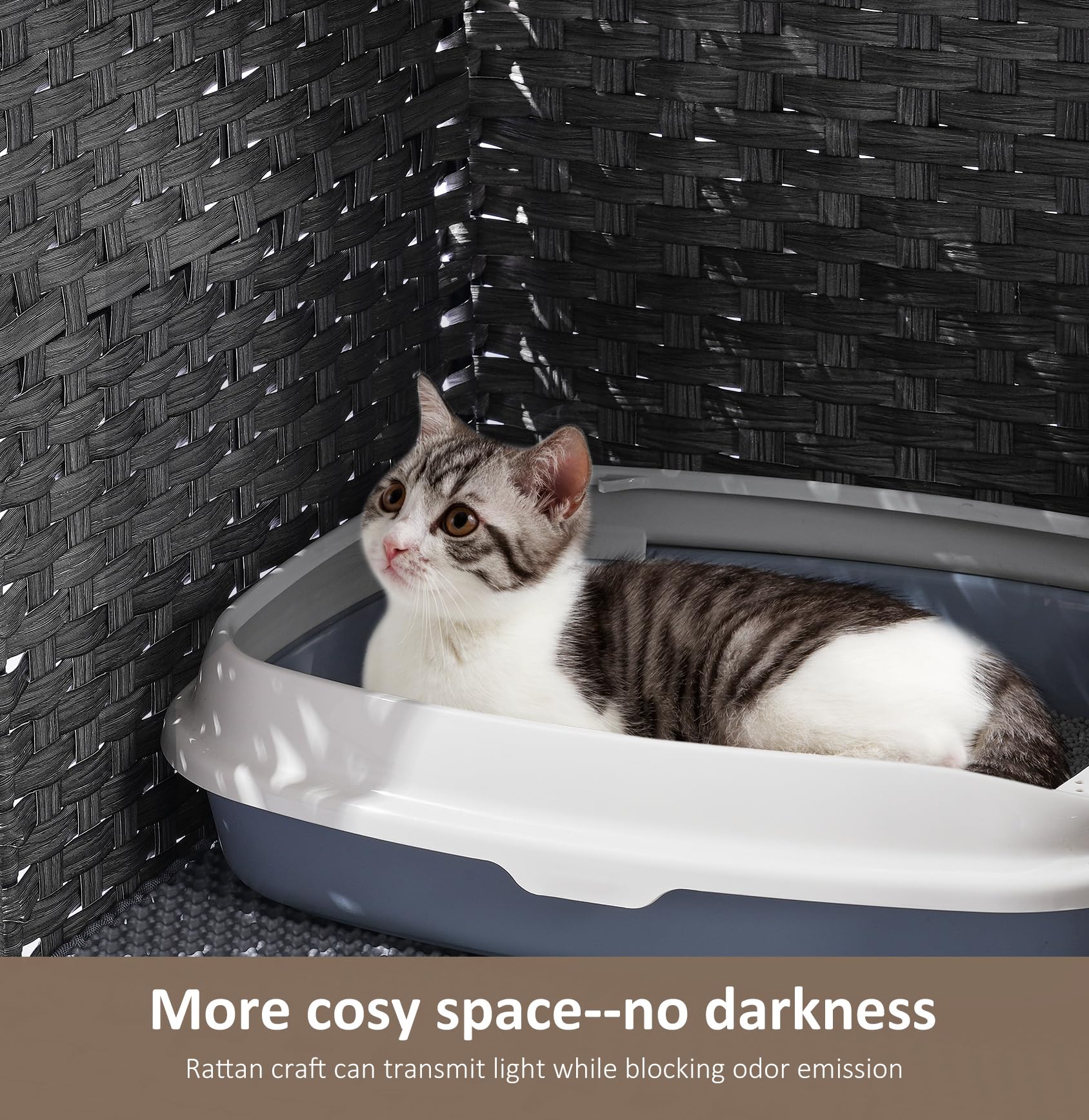Cat Litter Box Enclosure With Soft Litter Mat; Hidden Kitten Washroom Furniture With Door; Handwoven Rattan Cat House; Pet Crate