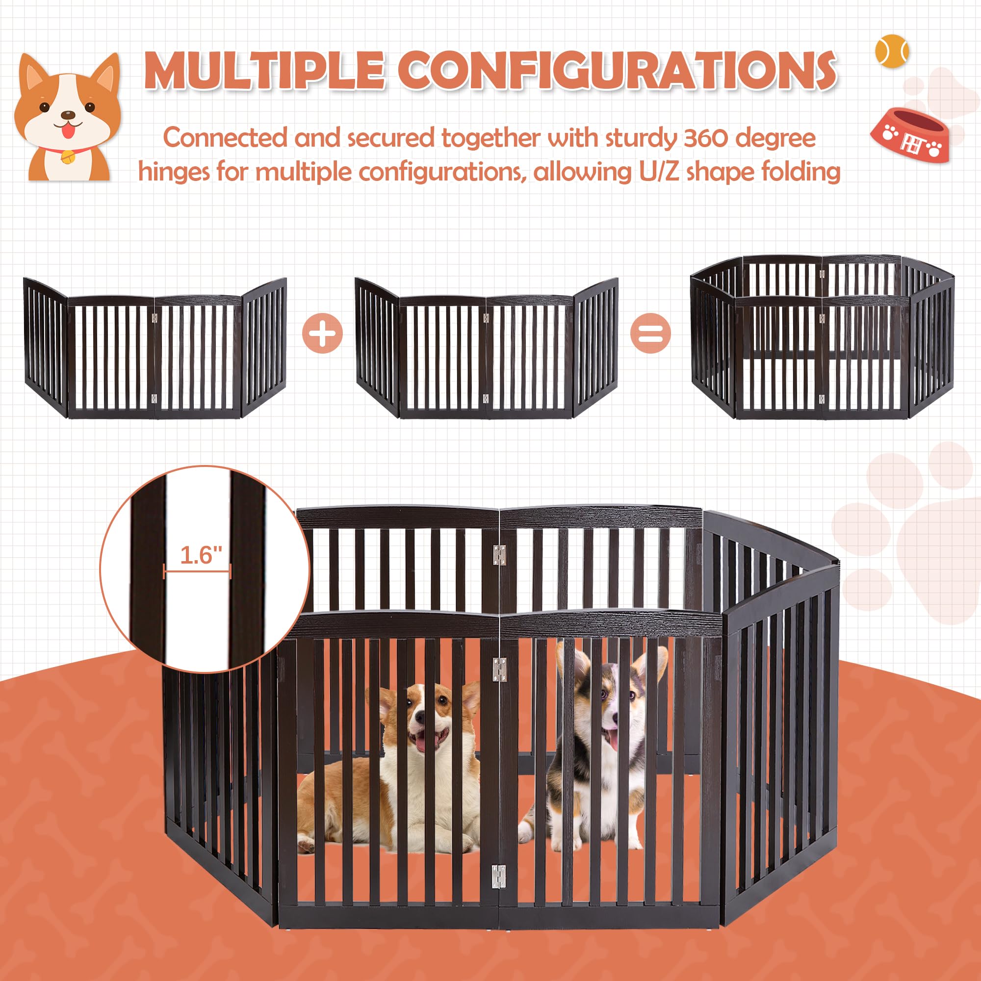 Pet Gate Dog Gate Indoor For Doorways Stairs 24 Inch Dog Fence Extra Wide 4 Panel Wooden