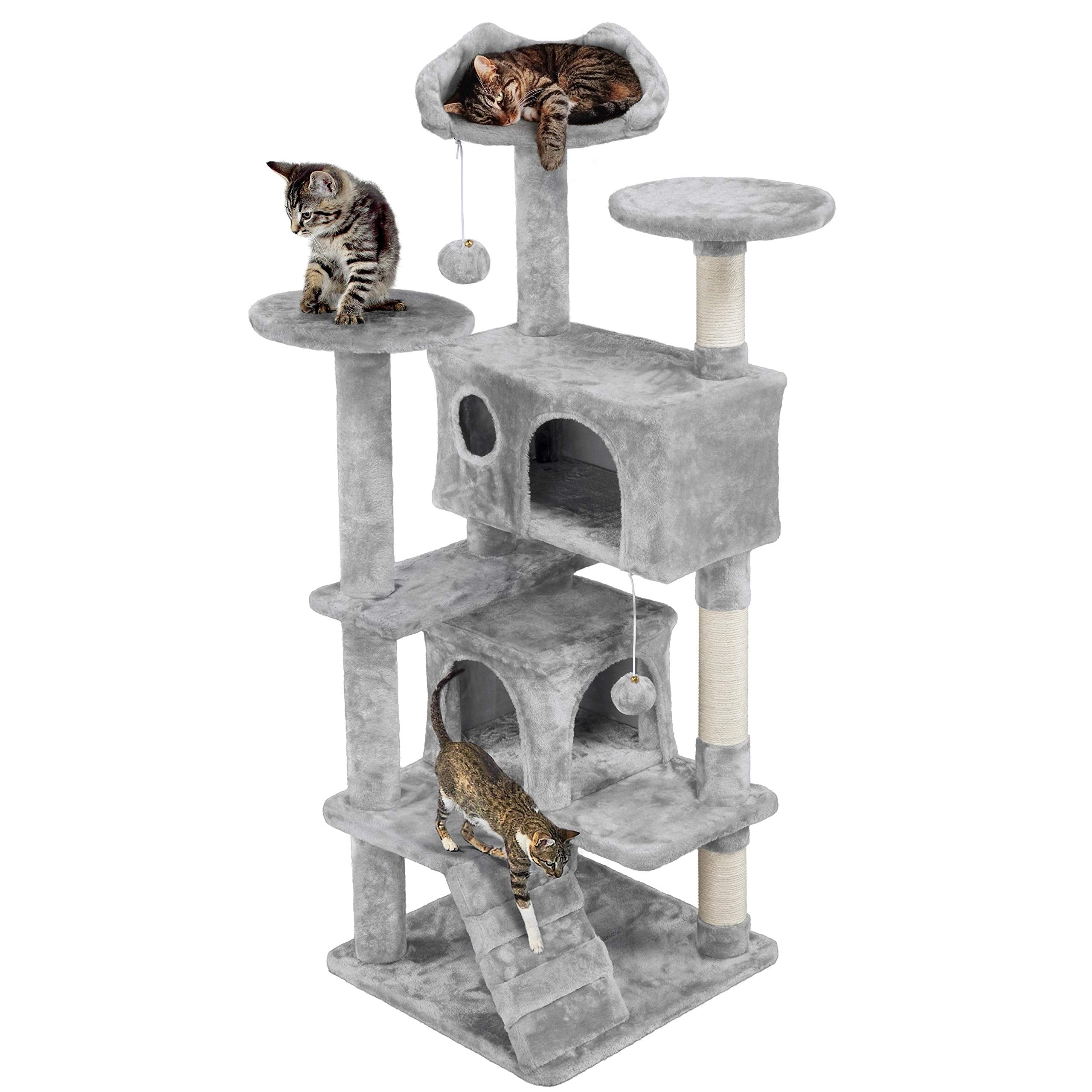 Topeakmart 54In Cat Tree, Cat Tower W/Large Cat Condo Scratching Posts And Perch, Cat Stand House Furniture, Light Gray