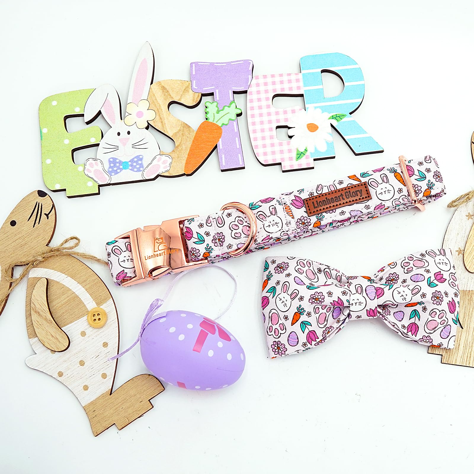 Lionheart Glory Dog Bow Collar Easter Day Dog Collar For X-Small Dogs,Easter Rabbits Eggs Colorful Dog Collars With Bowtie Sprin