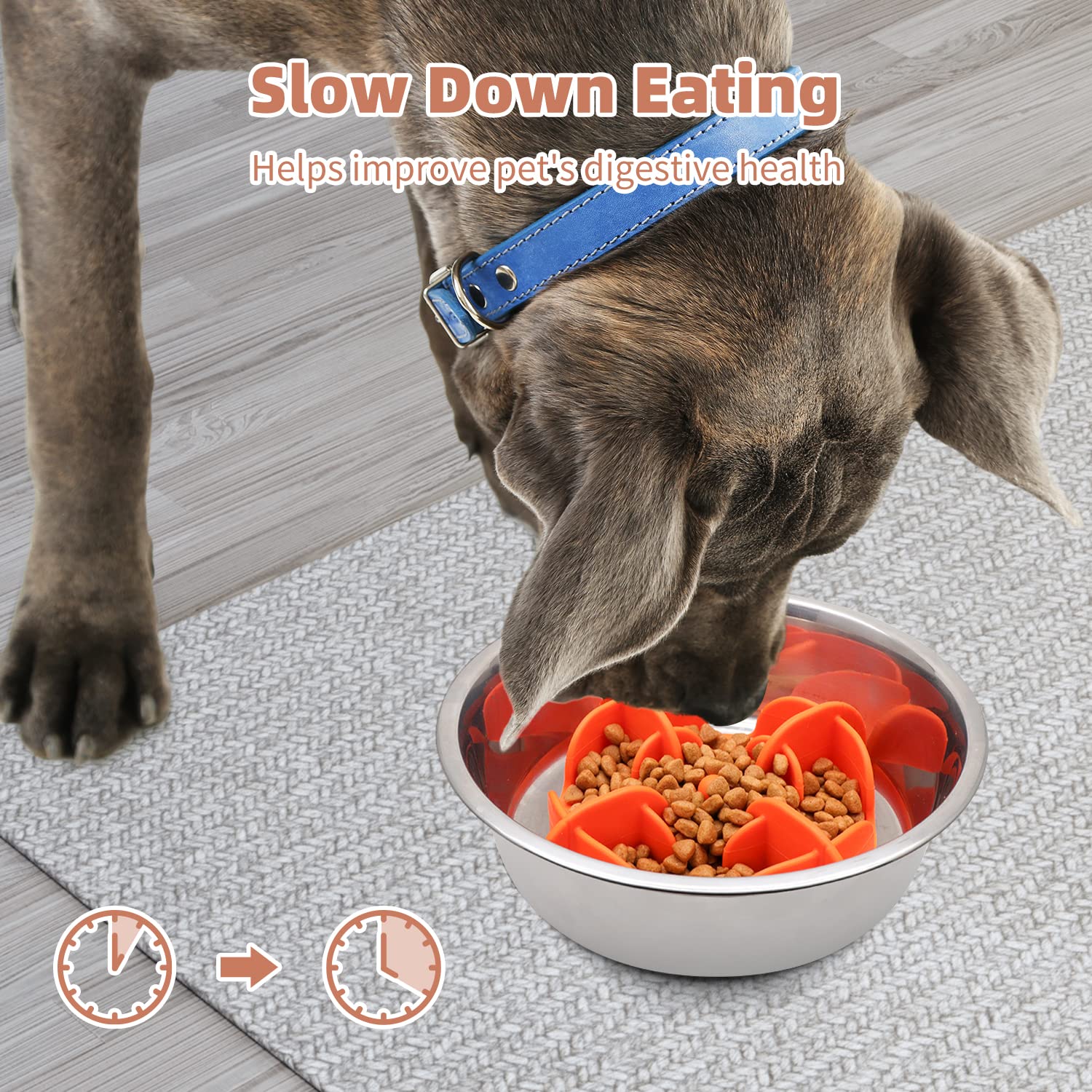 Jaoul Dog Bowl Slow Feeder, Cuttable Slow Feeder Bowl Insert For Small Medium Large Size Dog Bowls (Small, Orange)
