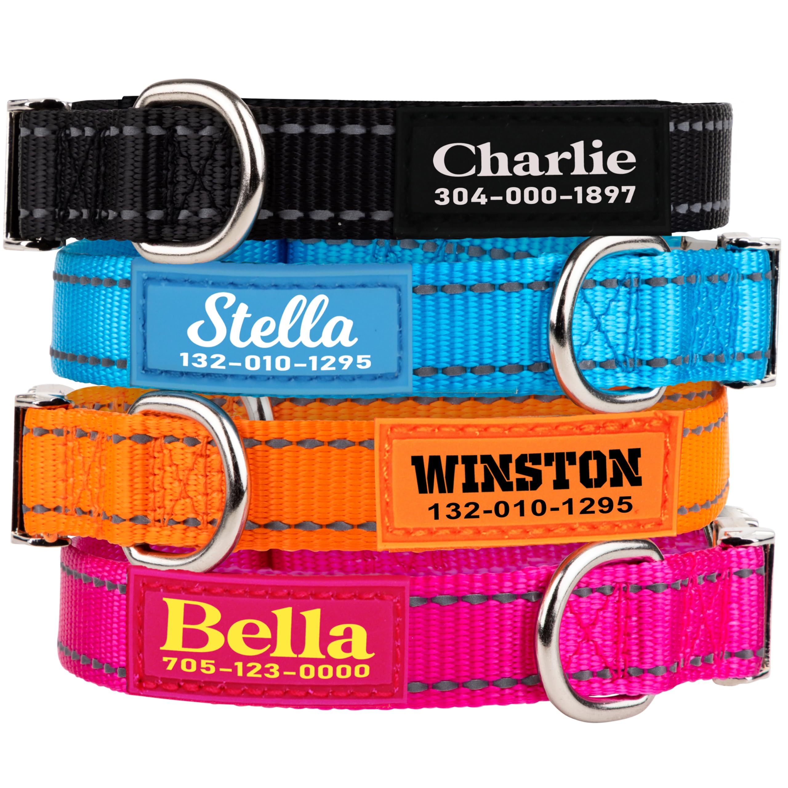 Pawblefy Personalized Dog Collars - Reflective Nylon Collar Customized With Name And Phone Number Adjustable Sizes For Small Dogs, Medium, Large 4 Colors Male Female Boy Girl Puppies
