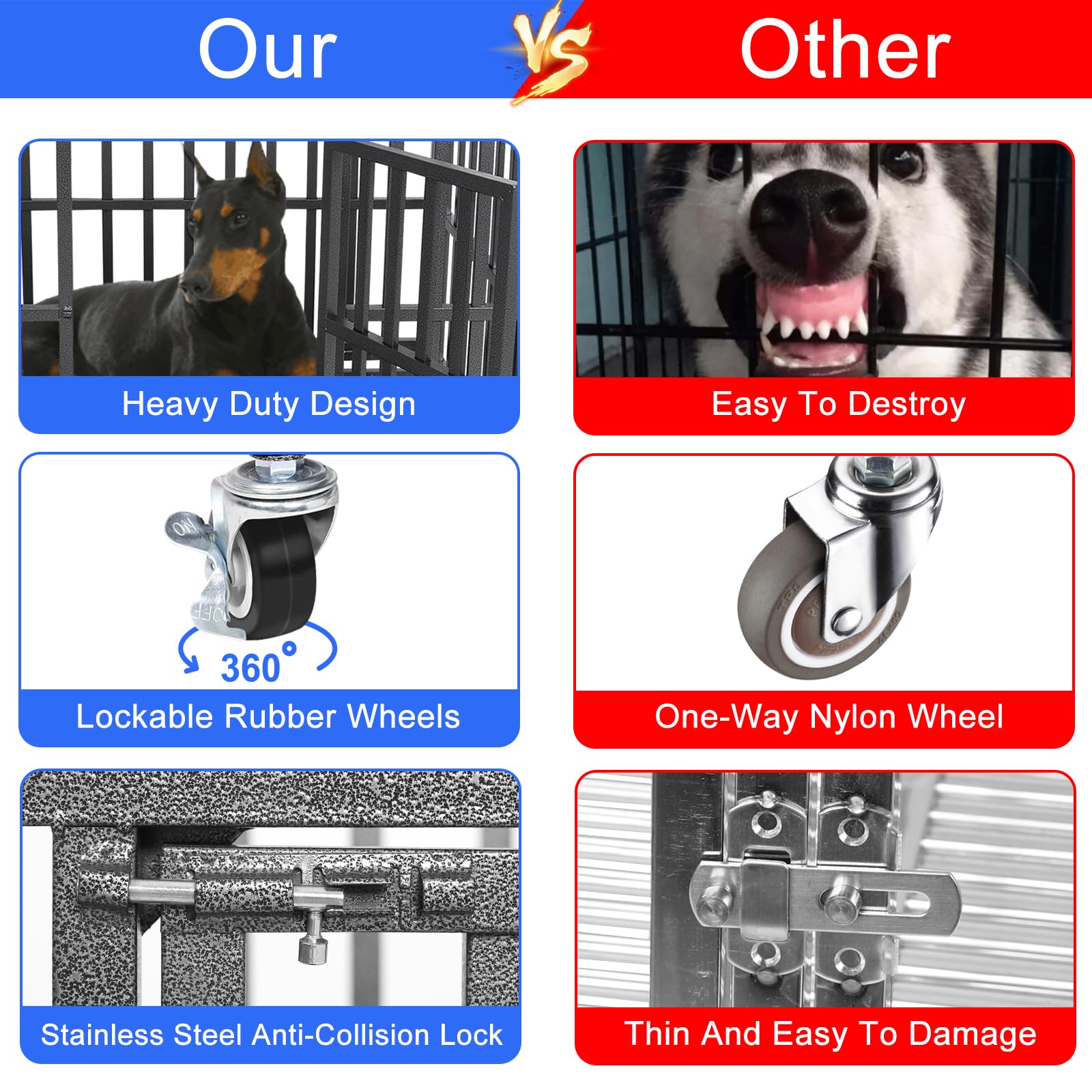 Confote 37'' Heavy Duty Dog Crate Cage Kennel Metal Pet Crate Indoor Outdoor Pet Kennel For Small Dogs With Removable Tray, Doub