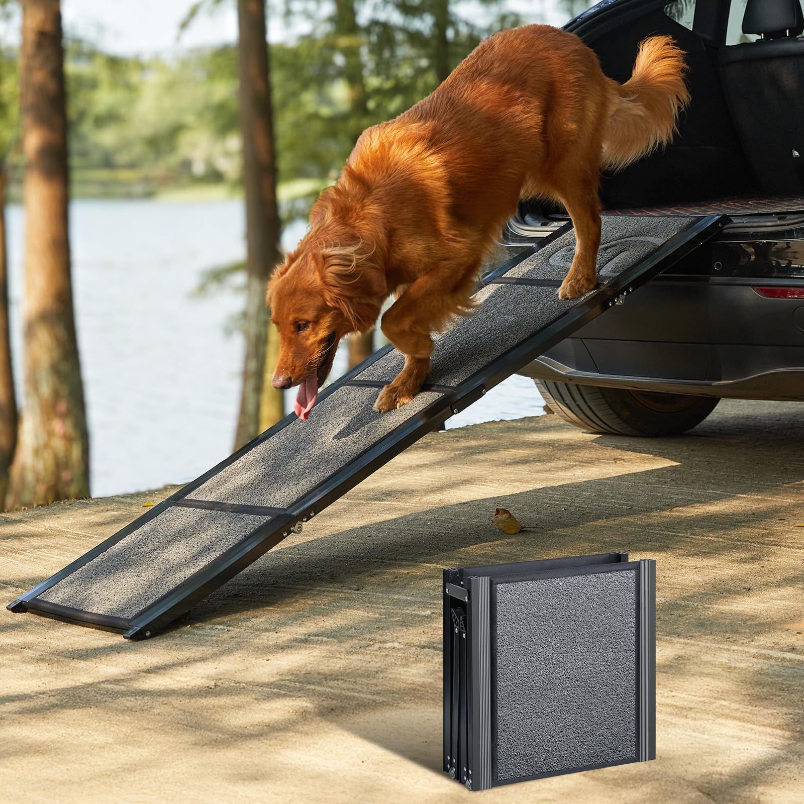 PetThem Upgraded Dog Ramp for Car 71'' X-Long & 19.7'' Wider Folding Pet Ramp Dog Ramps for Large Dogs with Non-Slip Rug Surface