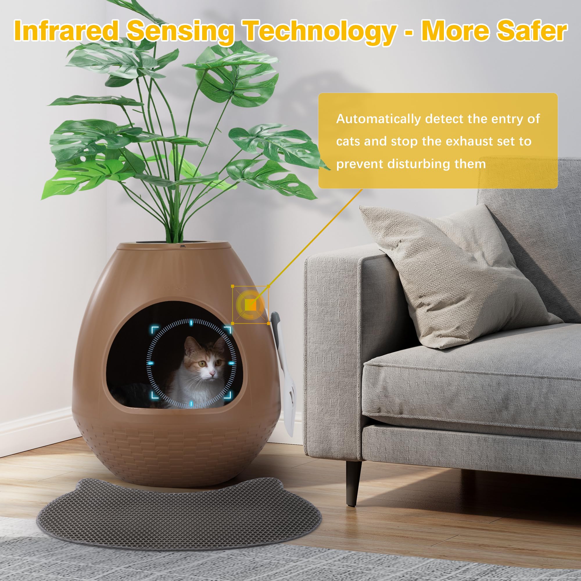 Eggloa6 Hidden Litter Box Plant Cat Litter Box With 5Pcs Litter Box Liners, Cat Litter Mat, Smart Odor Removal System, Artificia