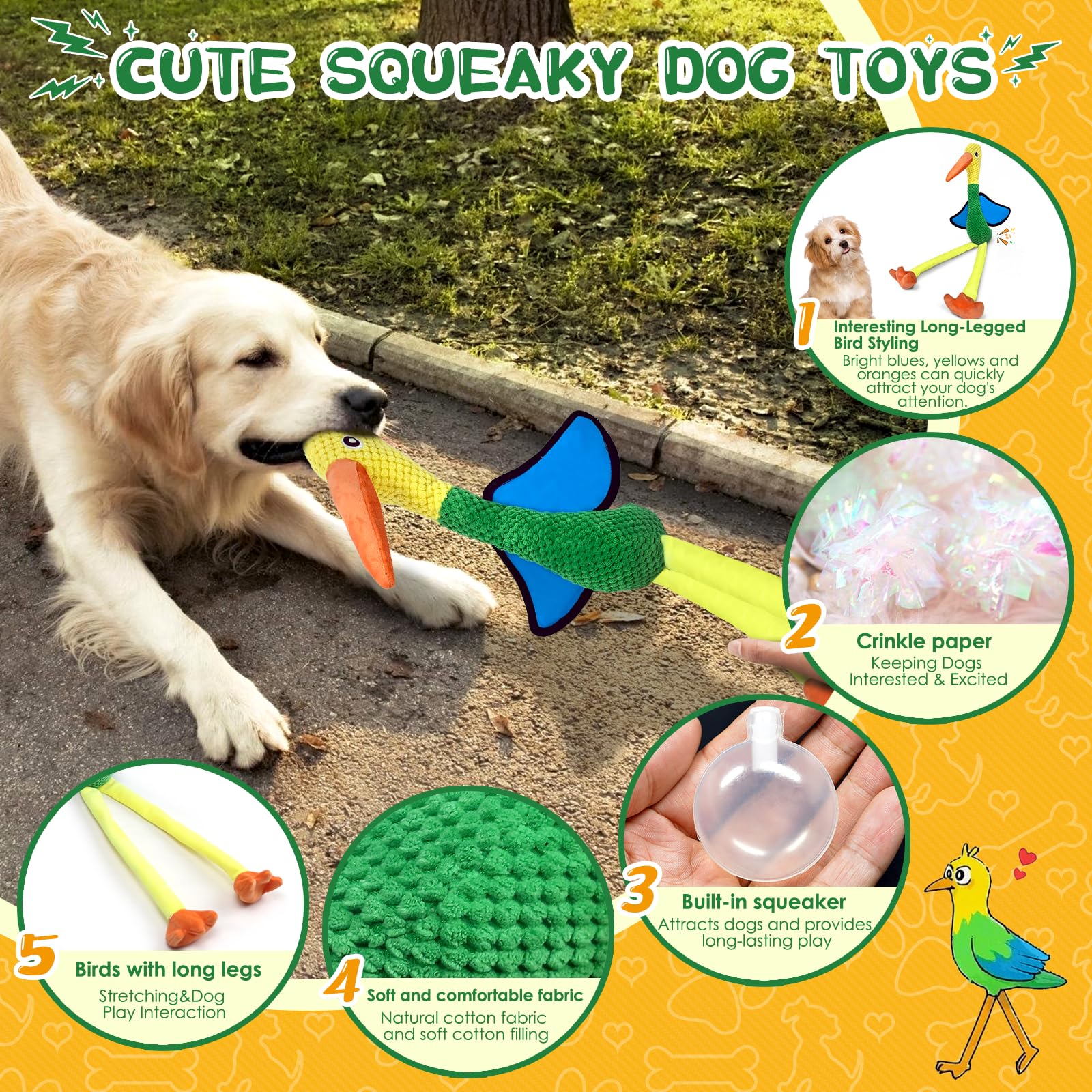 Fuufome Large Squeaky Dog Toys - Plush Crinkle Dog Toy for Small, Medium, and Large Breeds - Fun for Indoor Puppies and Senior P