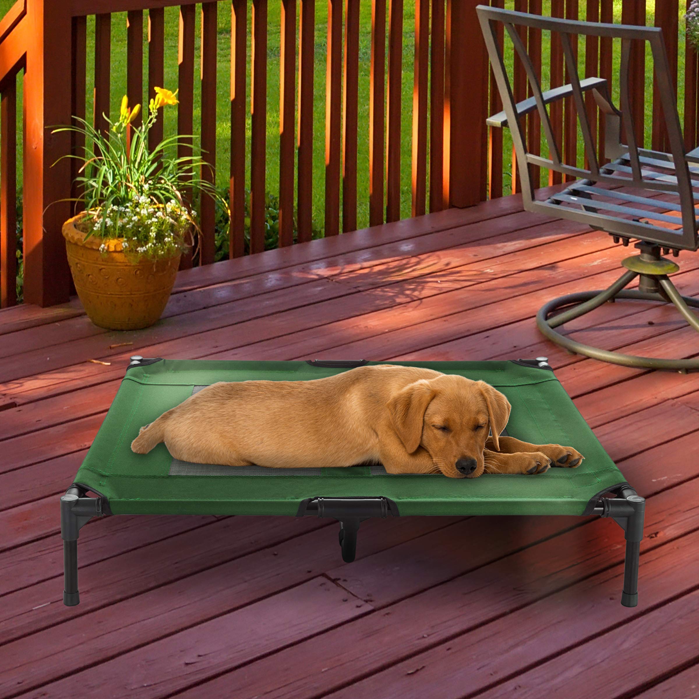 Elevated Dog Bed - 36X29.75 Portable Bed For Pets With Non-Slip Feet - Indoor/Outdoor Dog Cot Or Puppy Bed For Pets Up To 80Lbs By Petmaker (Green)