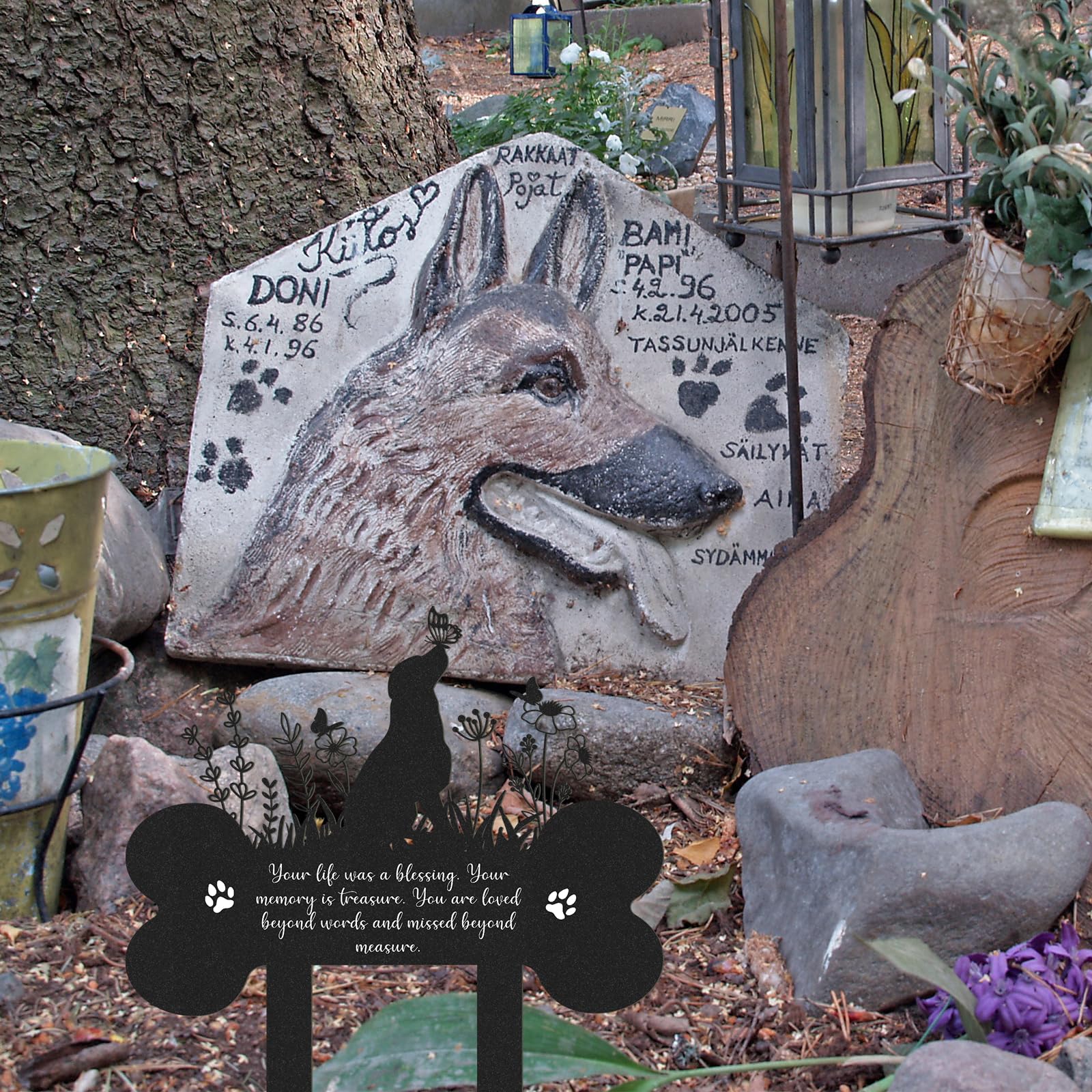 Rngmsi Pet Grave Markers Dog, Metal Dog Memorial Garden Markers Decorations For Cemetery, Pets Waterproof Grave Stakes Plaque Pe