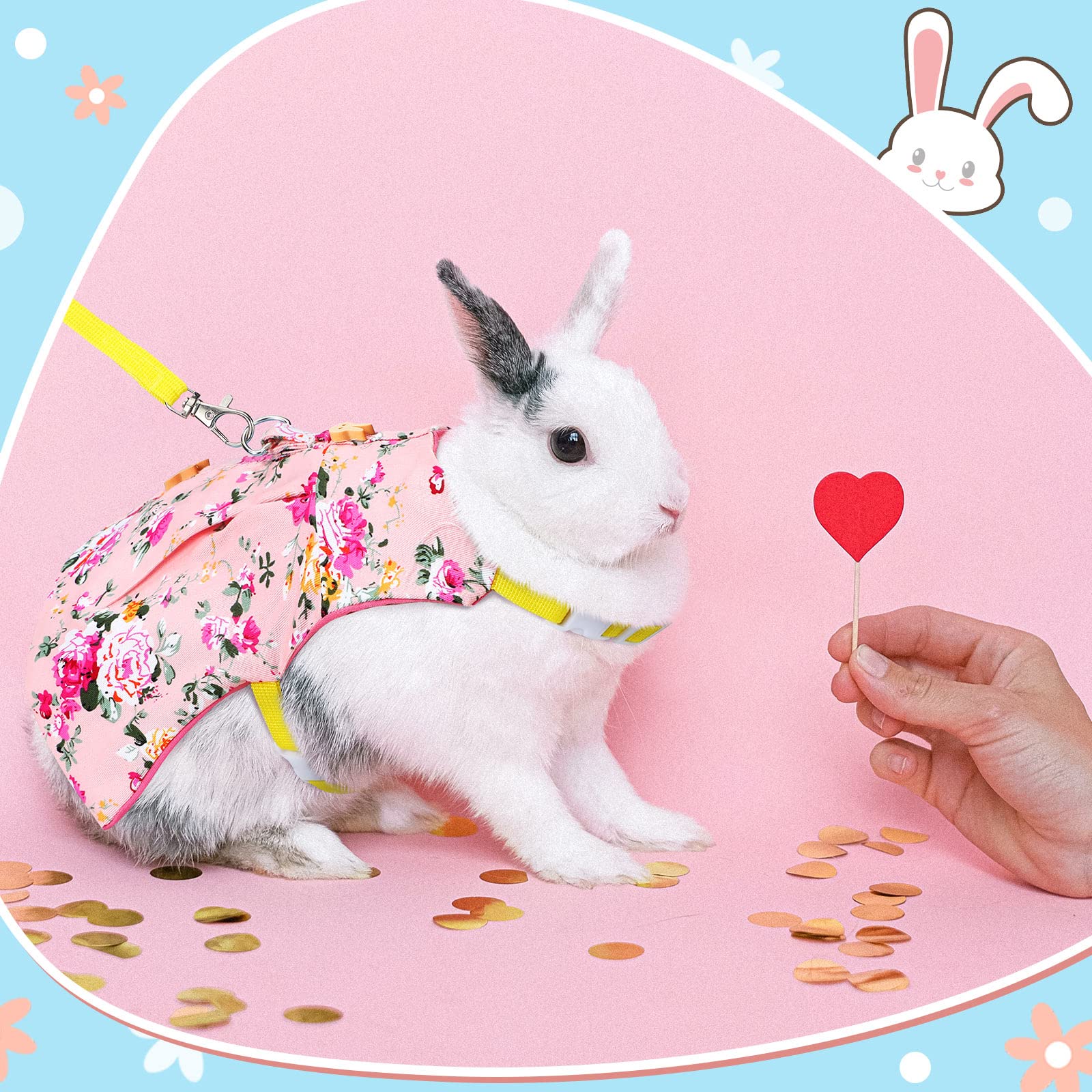 3 Piece Cute Rabbit Leash And Harness Set, Bunny Rabbit Dress Clothes Walking Harness Vest Escape Proof Pet Supply For Rabbit Hedgehog Ferret Guinea Pig (Pink Flower, Blue Flower, Daisy)