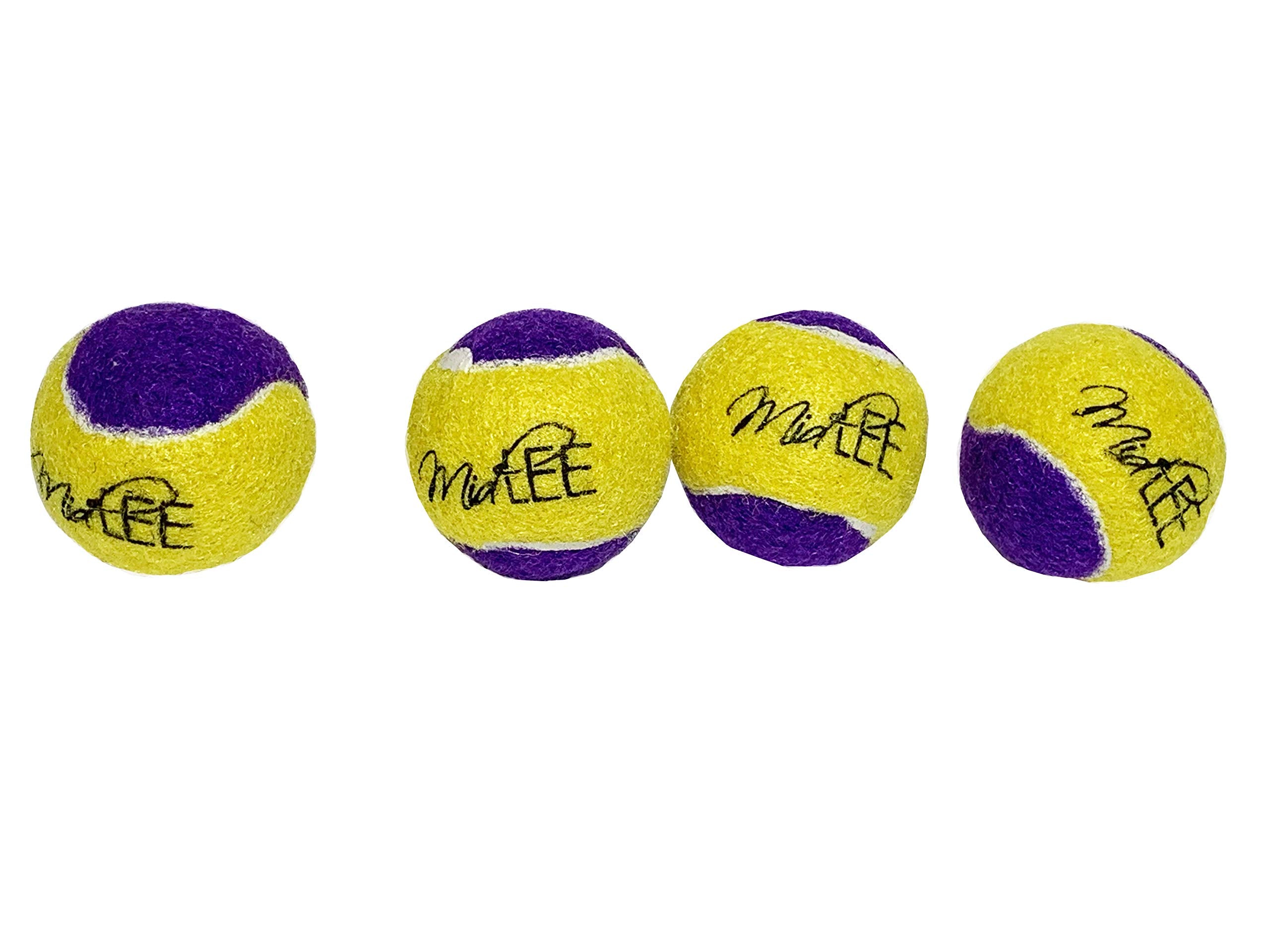 Midlee Squeaky Mini Tennis Ball For Dogs 1.5'- Pack Of 12 (Yellow/Purple)- Pet Fetch Small Squeaker Interactive Squeaking Dog Toy