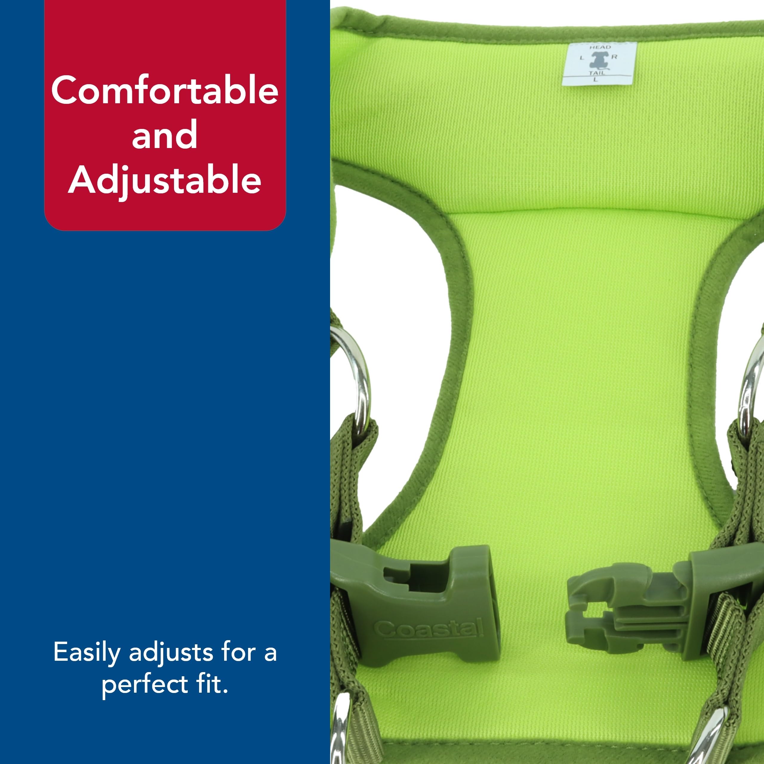 Coastal Pet Comfort Soft Wrap Adjustable Dog Harness - Comfortable Harness For Dog - Adjustable Fit - Easy Step-In Design - Breathable Fabric Mesh - Lime, 3/8' X 11'-13'