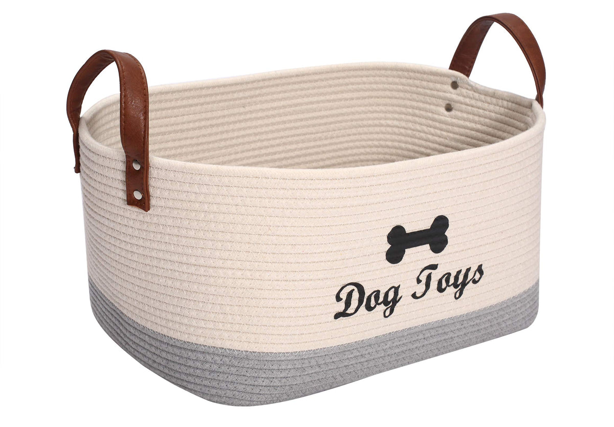 Large Cotton Dog Toy Basket Storage, 16.5'X10.6'X 7.5' Puppy Toy Basket,Puppy Bins,Laundry Basket Storage Bin-Perfect For Organizing Pet Toys,Blankets,Leashes,Pee Mats And Diapers