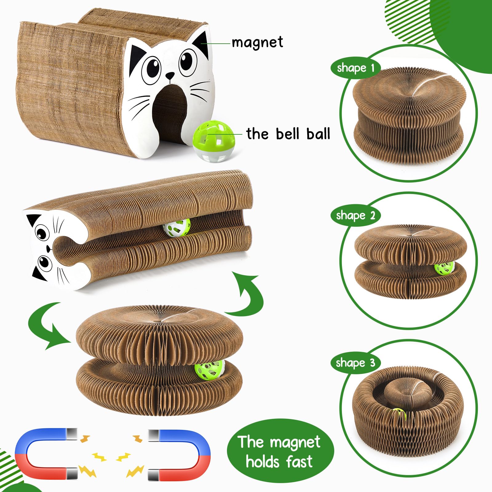 Dansydaisy 2 Pcs Cat Toy Cat Head Magic Organ Cat Scratch Board, Reversible Retractable Accordion Ball Track Cats Toys For Grind