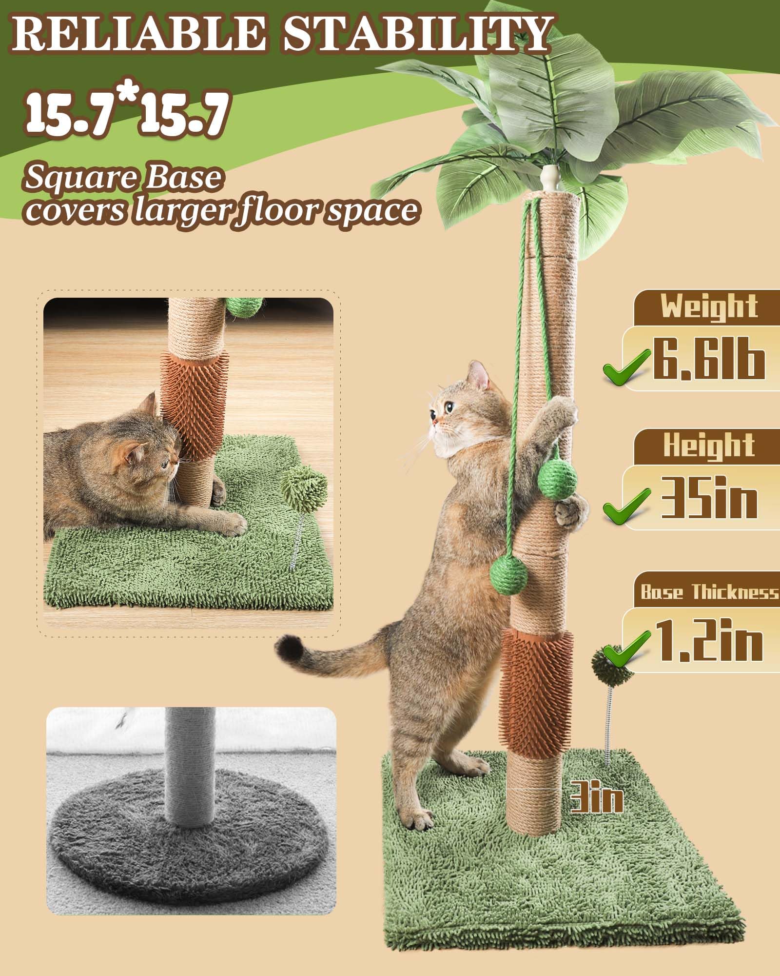 Anwa 35'' Tall Cat Scratching Post For Kitten And Large Cats, Scratching Post For Indoor Cats With Self-Grooming Rubber Brush, C