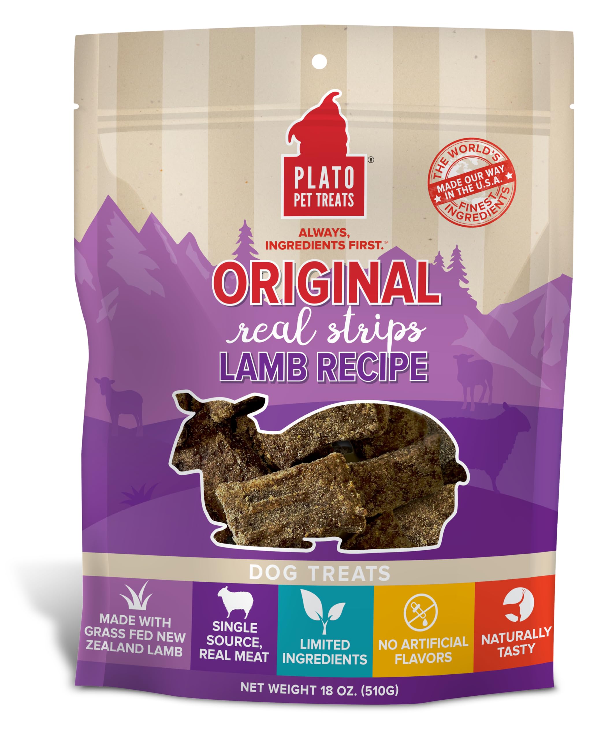 PLATO Pet Treats Real Strips - Air-Dried Meat Bars for Dogs - Delicious, Limited Ingredient Dog Treats - Grain Free Dog Treats -