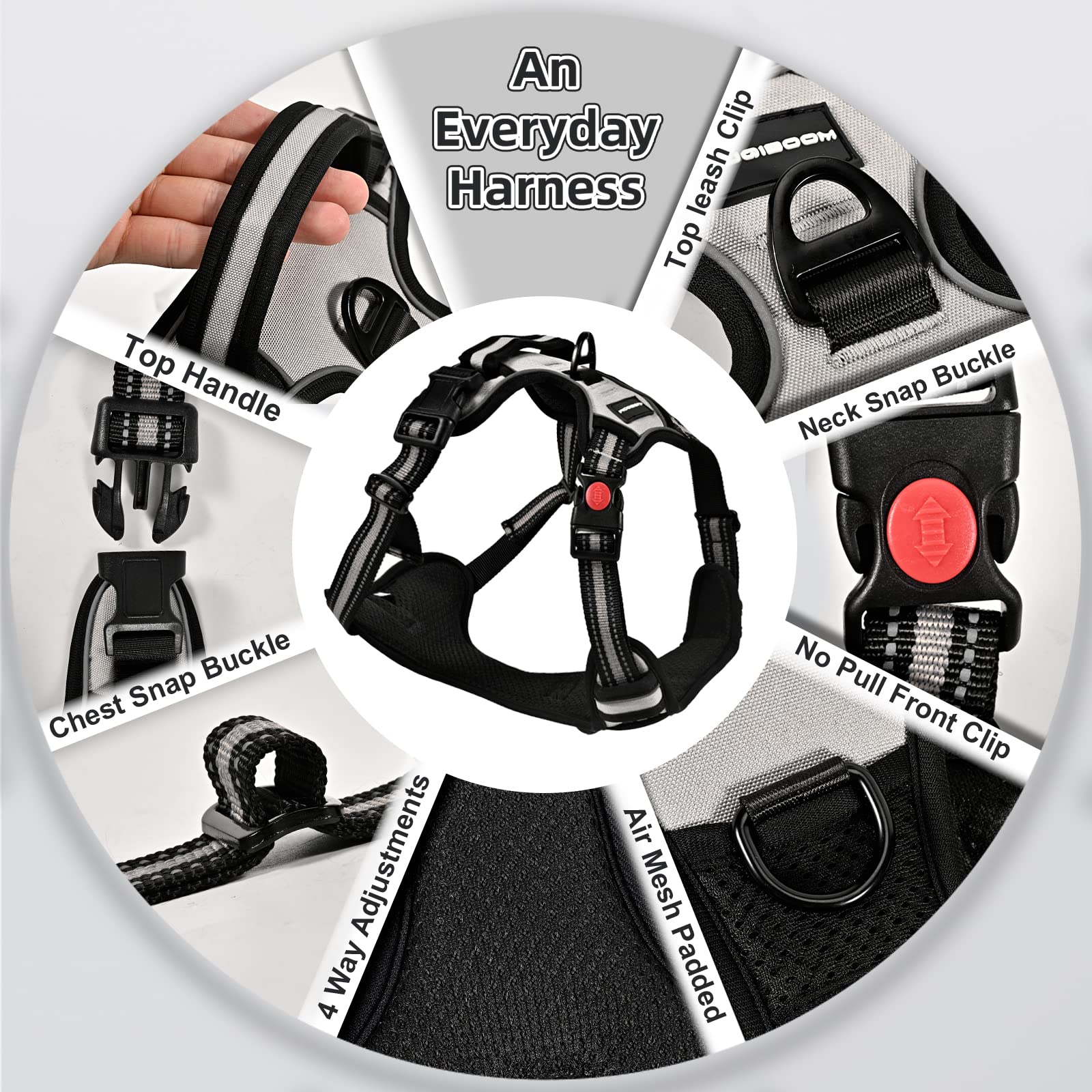 Juqiboom No Pull Dog Harness with A Free Heavy Duty 5ft Dog Leash, Adjustable Soft Padded Dog Vest, Reflective No-Choke Pet Oxfo