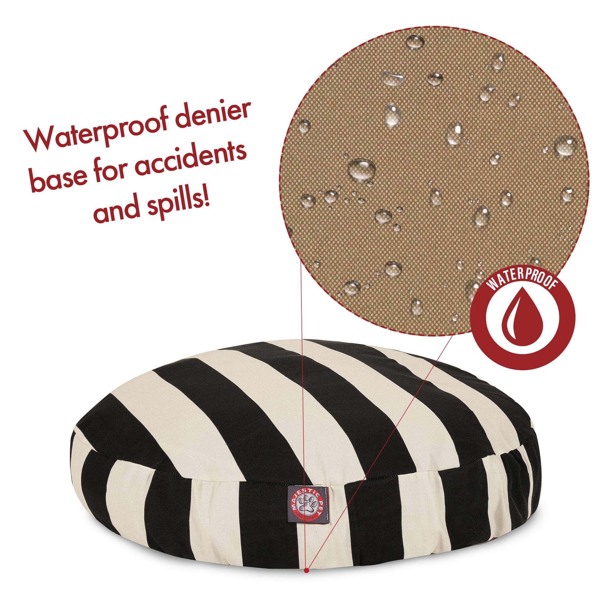 Black Vertical Stripe Medium Round Indoor Outdoor Pet Dog Bed With Removable Washable Cover By Majestic Pet Products