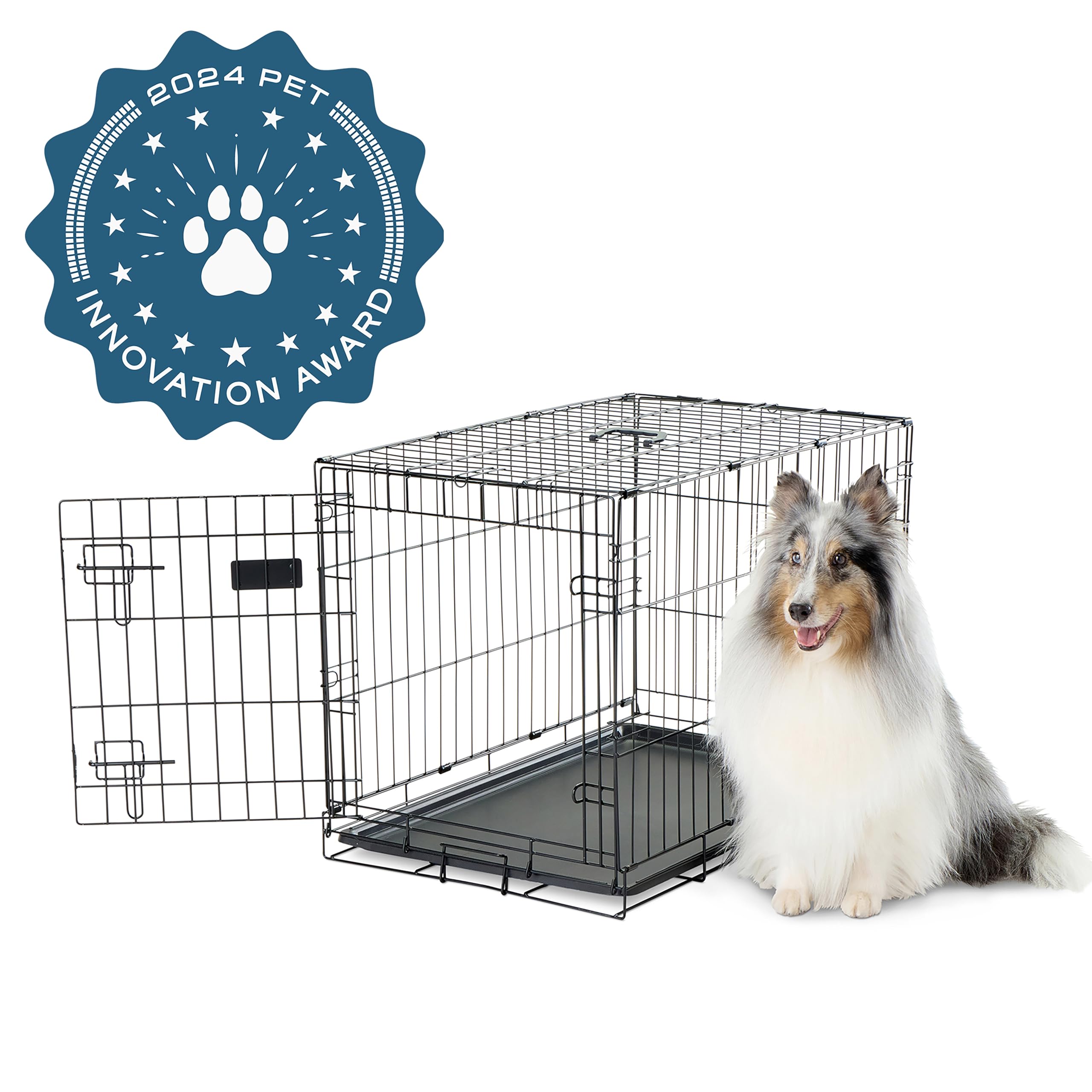 Carlson Pet Products Secure And Foldable Single Door Metal Dog Crate, Medium,Black