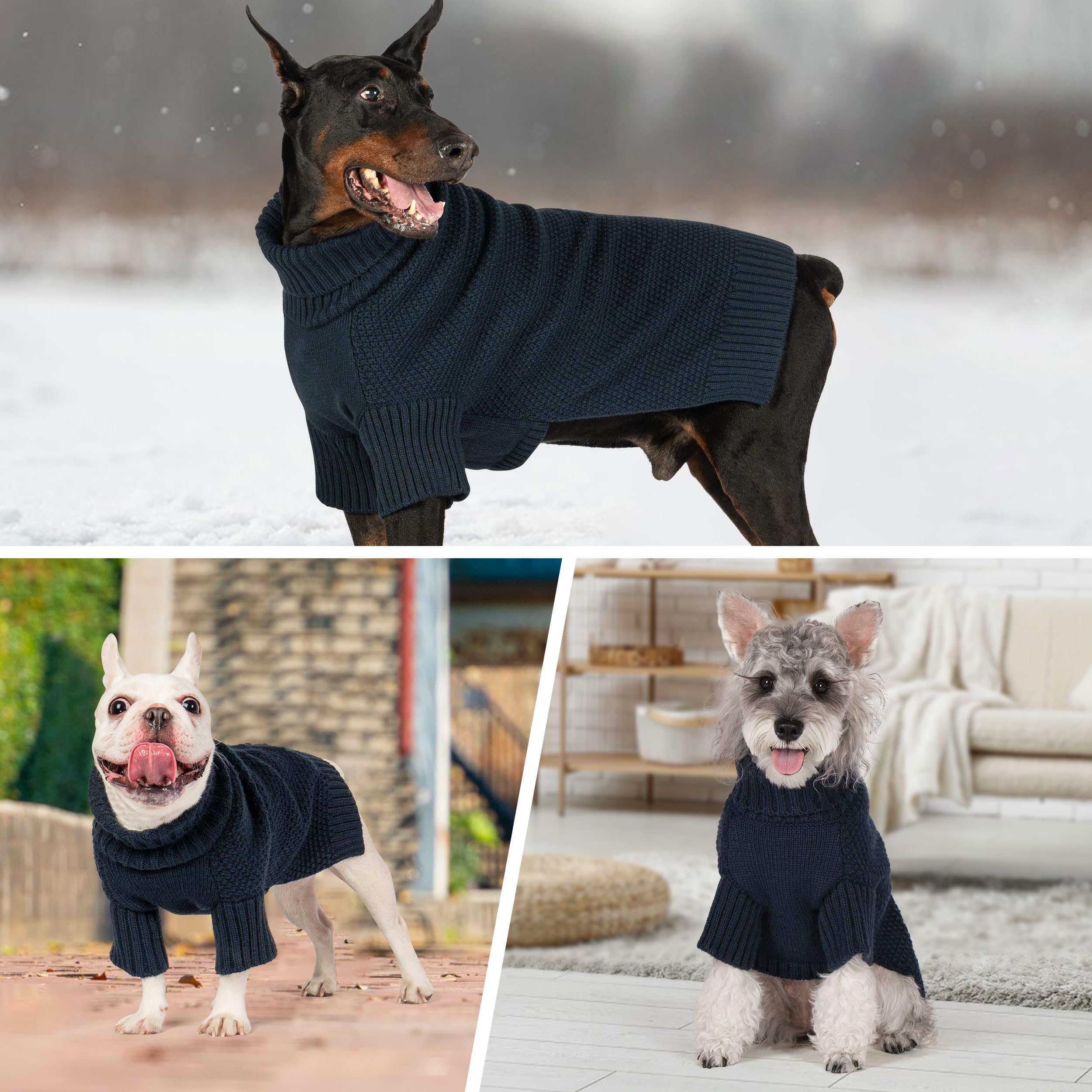 cyeollo Dog Sweater Turtleneck Knitted Sweaters with Leash Hole Fall Winter Warm Dog Clothes Pet Sweaters for Medium Dogs Boy