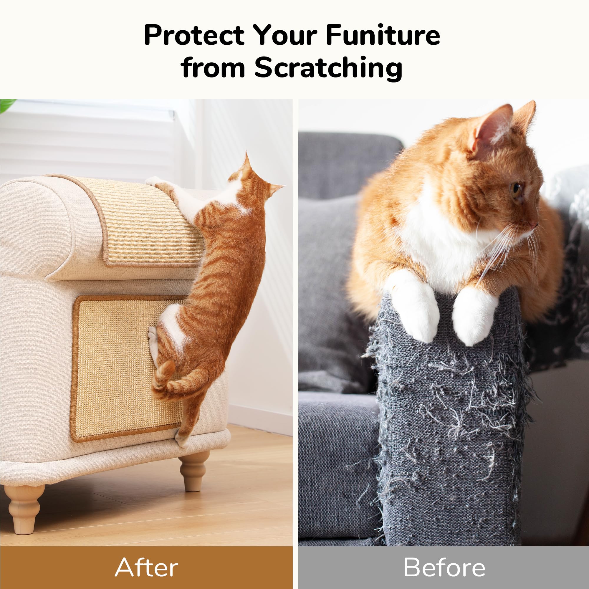 FUKUMARU 2 Packs Cat Scratching Mat, 23.6 x 15.7 Inch Natural Sisal Cat Scratch Pad Mats for Indoor Cats, Horizontal Cats Wall S