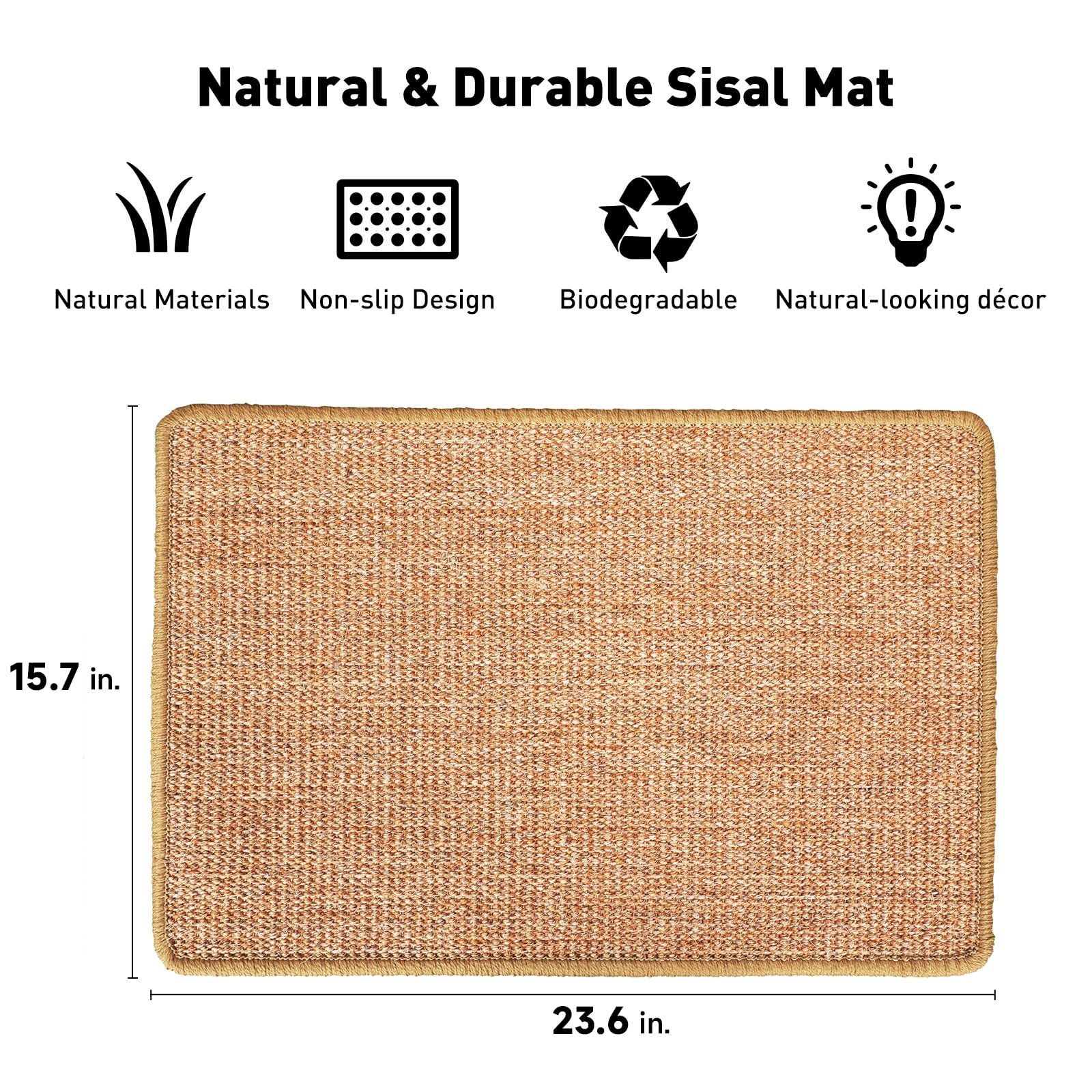 FUKUMARU Cat Scratcher Mat, 23.6 X 15.7 Inch Natural Sisal Cat Scratch Mats, Horizontal Cat Floor Scratching Pad Rug with Sticky