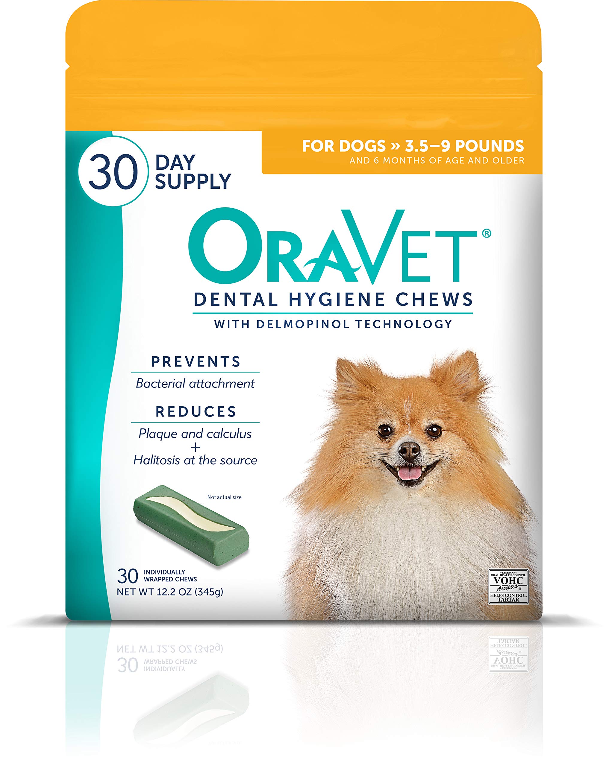ORAVET Dental Chews for Dogs, Oral Care and Hygiene Chews (Extra Small Dogs, 3.5-9 lbs.) Yellow Pouch, 30 Count