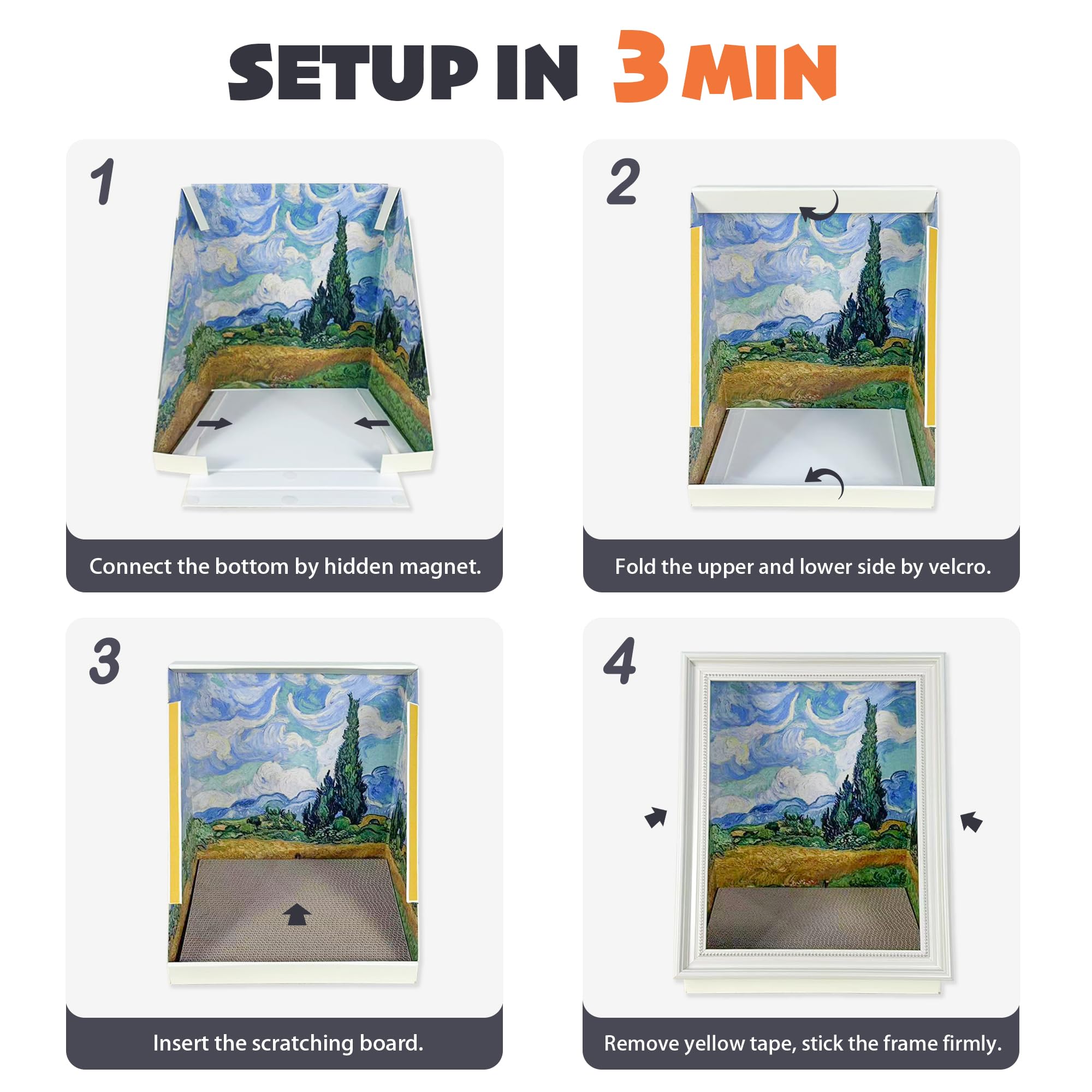 Petkaray Frame Cat House With Scratching Board, Oil Painting Cat Scratcher Indoor Artwork Cave, Large Beds For Kitten With Repla