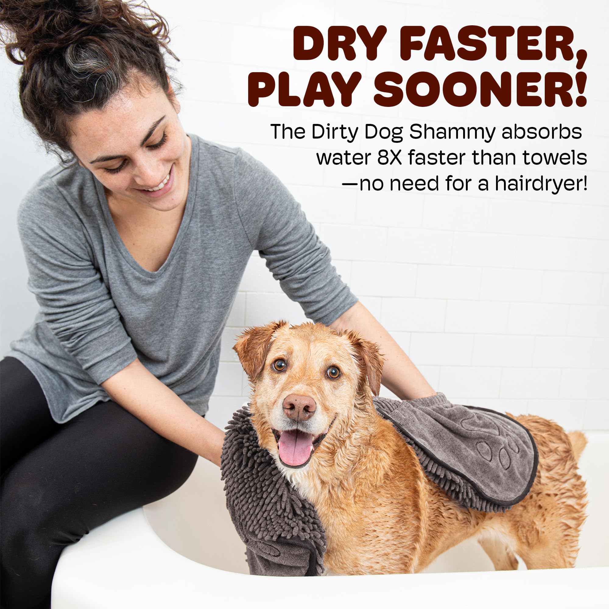 Dog Gone Smart The Dirty Dog Shammy - Fast Drying Plush Shammy Towel With Dual Hand Pockets And Elastic - Super Absorbent Microf