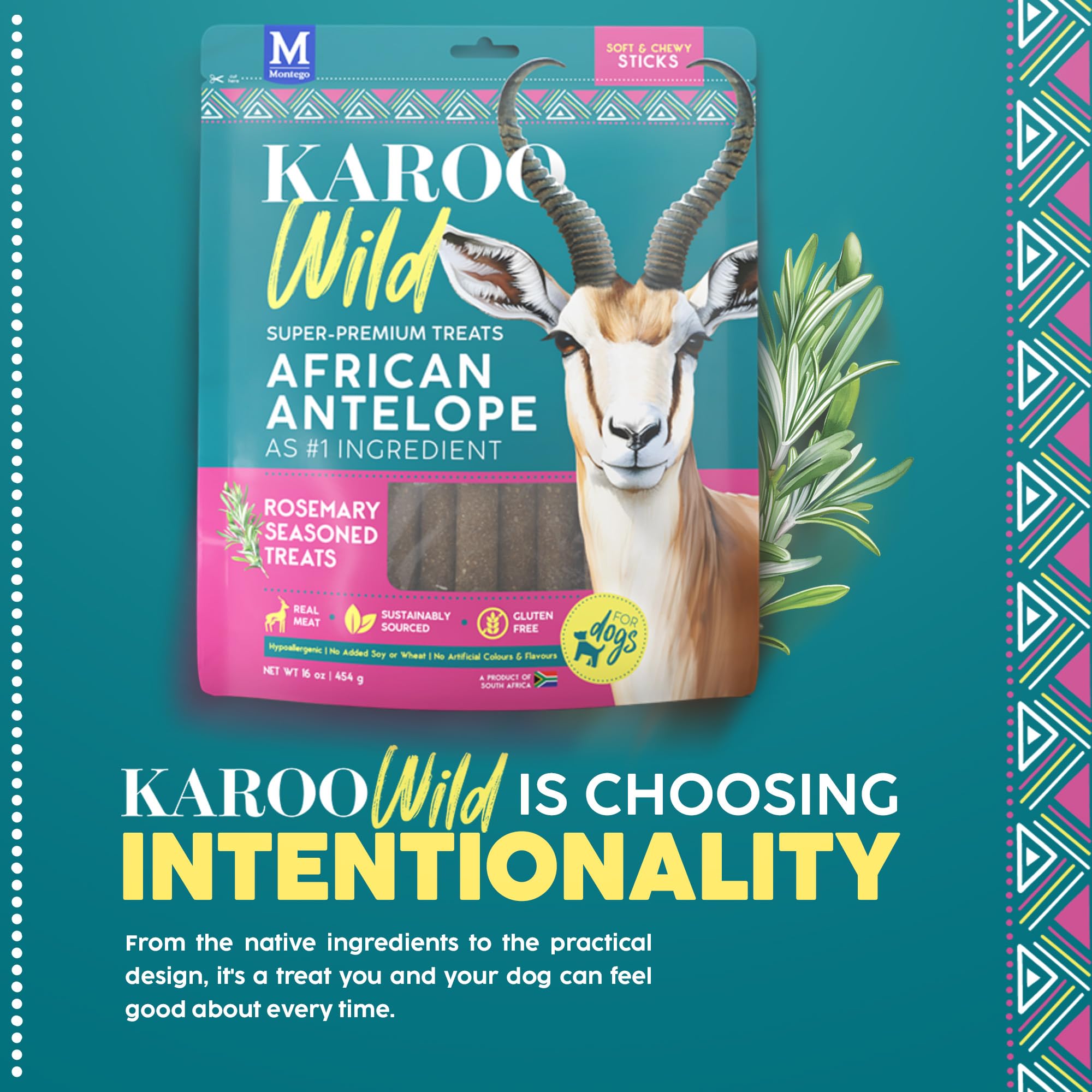 Karoo Wild Sticks Rosemary Seasoned Treats for Dogs - 16 oz - Soft & Chewy Protein Sticks Made with African Antelope - Ideal for