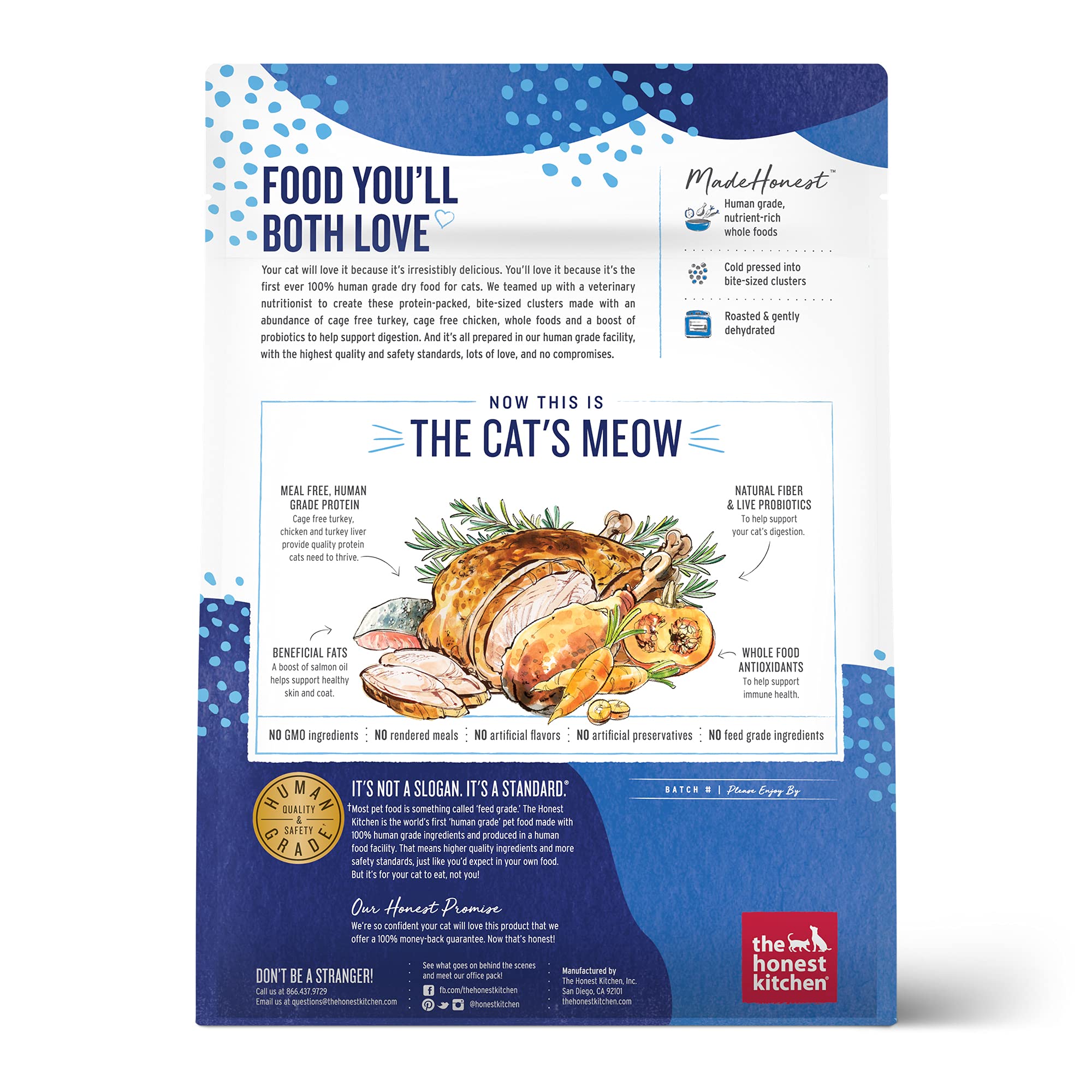 The Honest Kitchen Human Grade Whole Food Clusters Grain Free Turkey & Chicken Dry Cat Food, 1 lb Trial Pouch