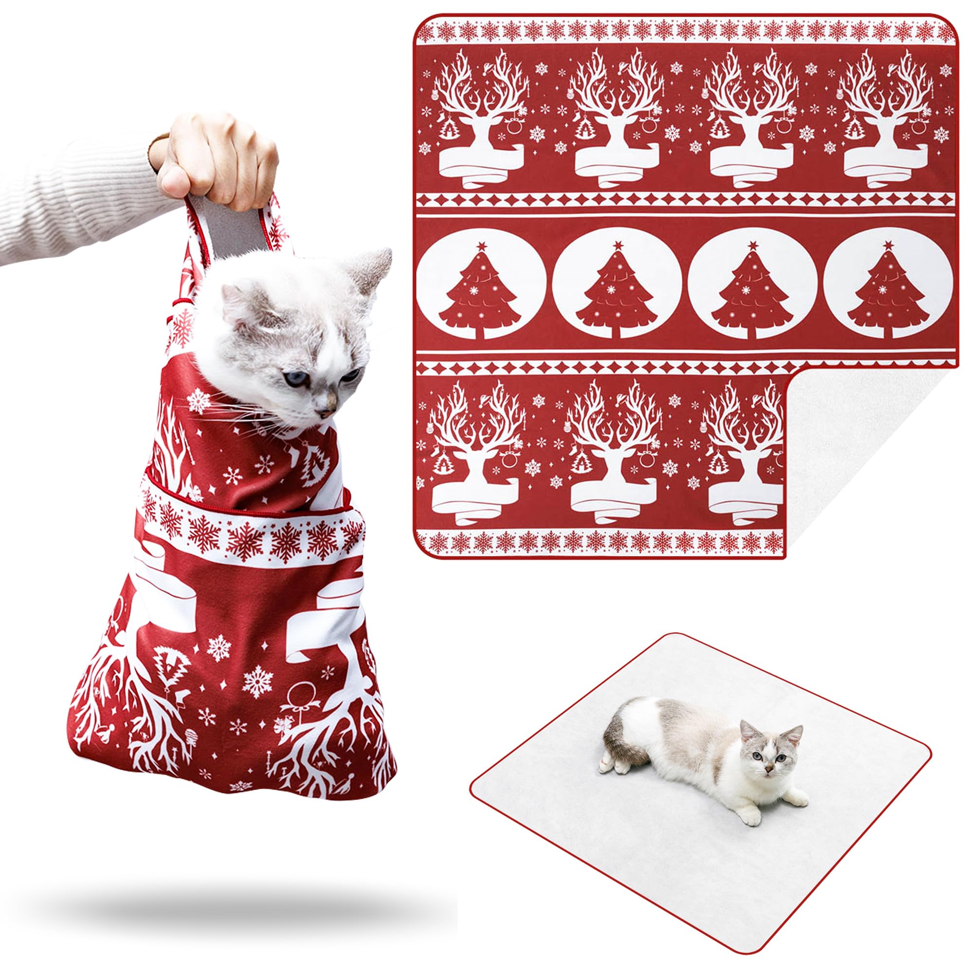 27.5'' Large Cat Wrap For Nail Trimming,Self-Adherent Cat Grooming Wrap For Adult Cat & Small Dog, Anti-Scratch Cat Swaddle Burr