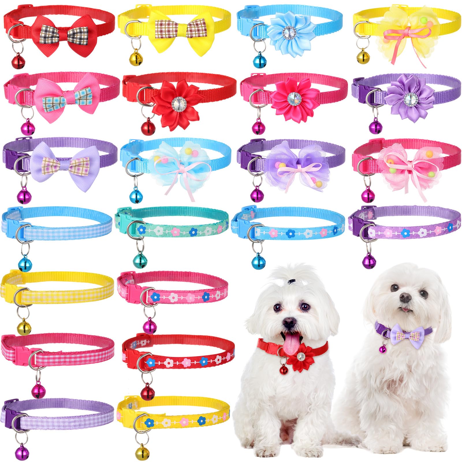 Saintrygo 22 Pack Dog Bow Tie Collar - Adjustable Bowtie, Flower Neck Tie For Medium Small Dog Cat Puppy(Delicate)