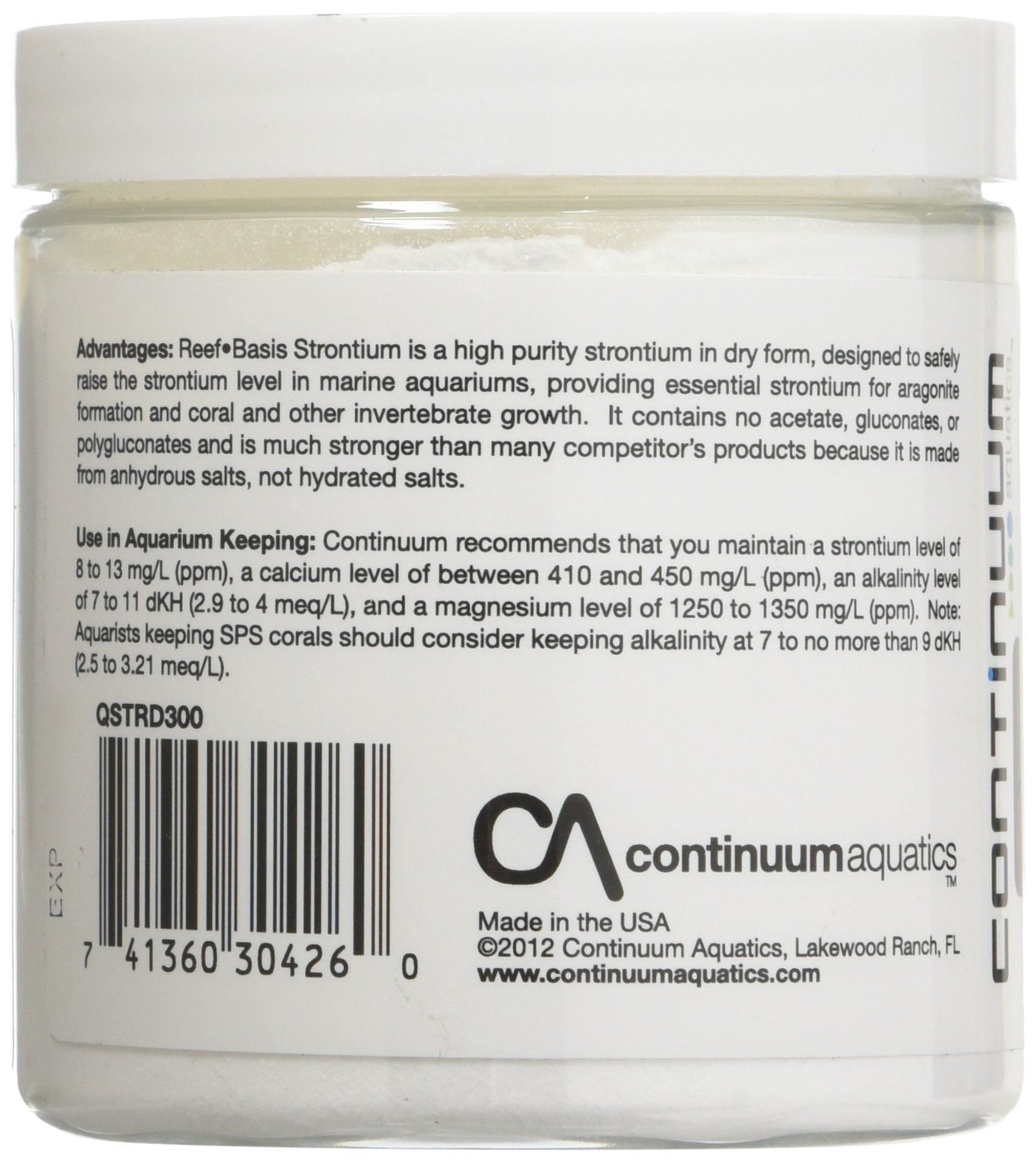 Continuum Aquatics Reef Basis Strontium - Strontium Powder for Marine Fish and Reef Saltwater Aquariums