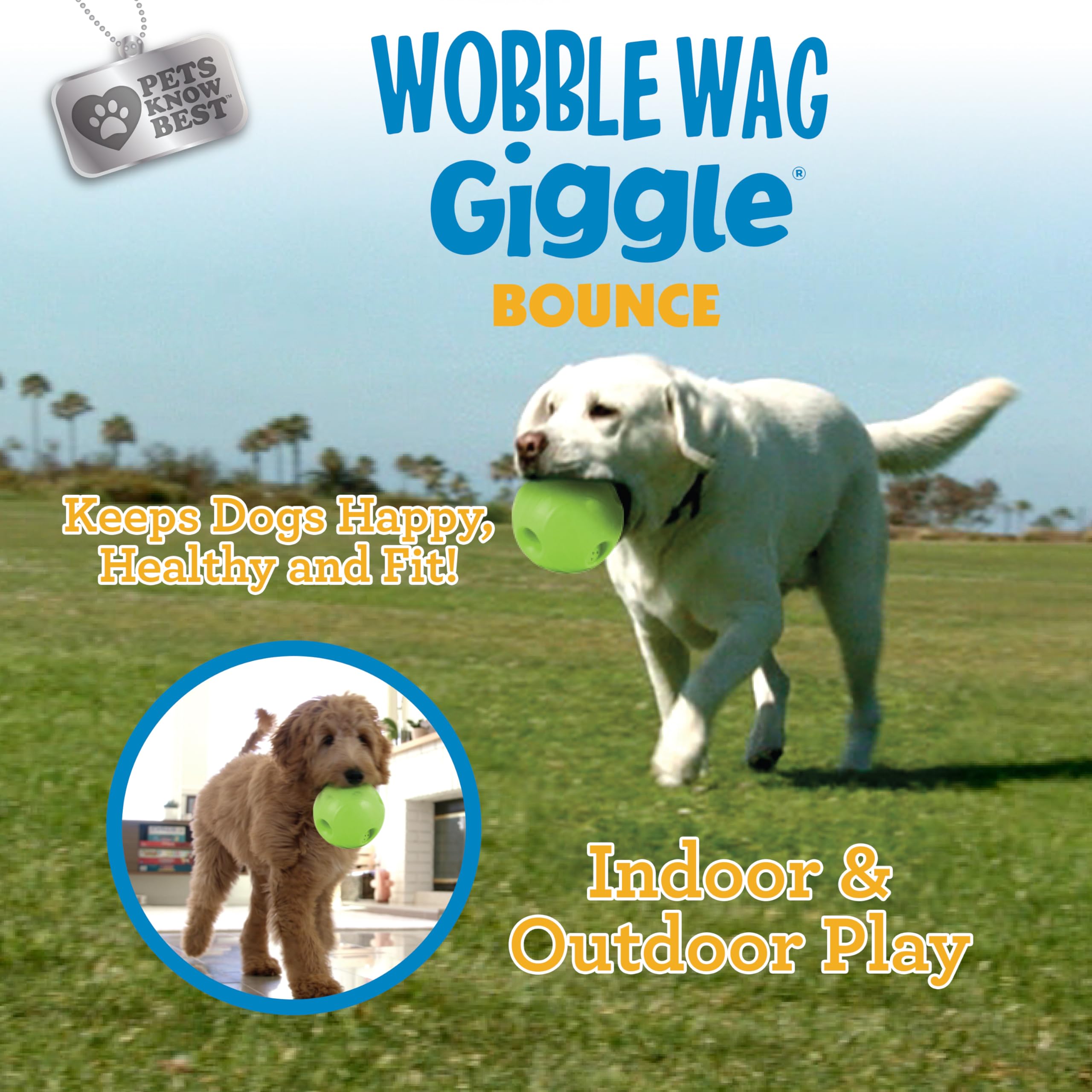 Wobble Wag Giggle Bounce Interactive Dog Toy- Sound Making Bouncing Ball For Dogs Ages Indoor & Outdoor Play, Soft & Durable Wit