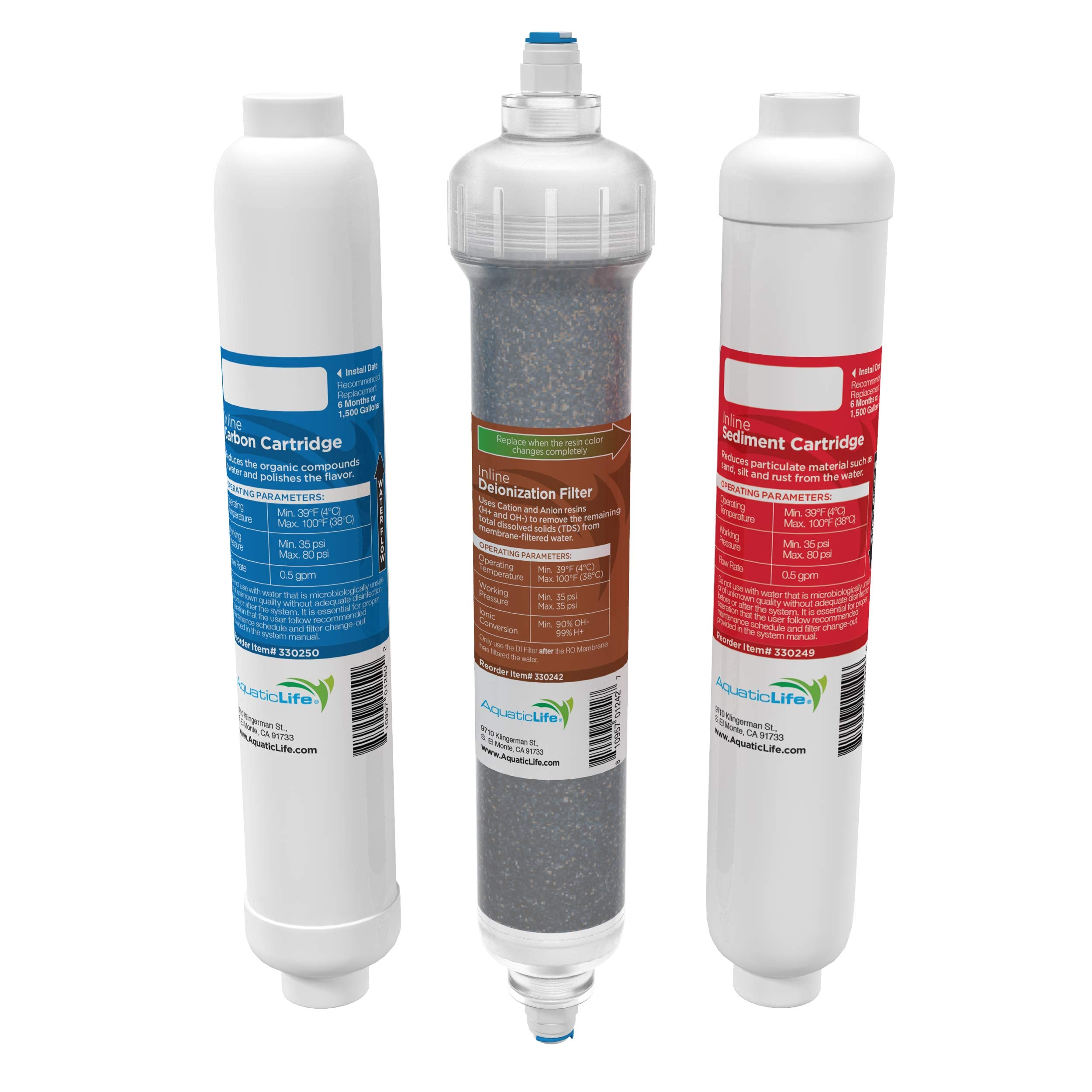 Aquatic Life Ro Buddie Cartridge 3-Pce Bundle, 1-Color Changing Mixed Bed Di Resin Cartridge, 1- Sediment Cartridge, 1-Carbon Ca