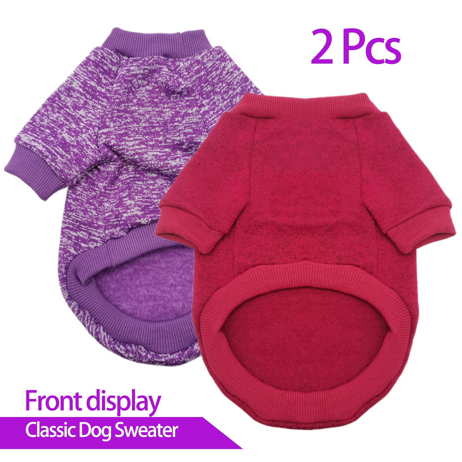 Chborless Pet Dog & Cat Sweater - Warm Dog Pajamas, Soft Puppy Clothes For Small Dogs, Winter Doggie Sweatshirt (Xs, Purple+Wine