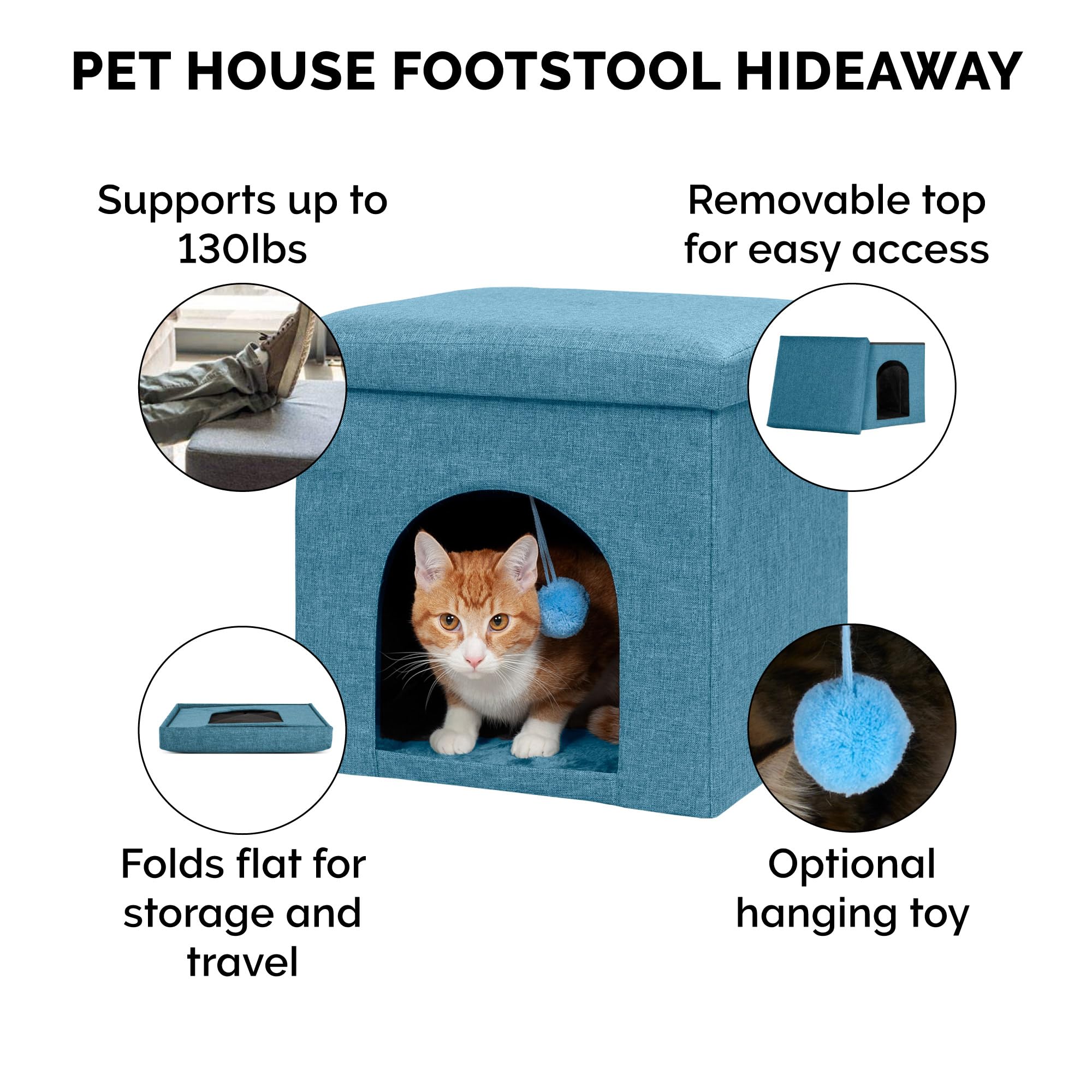 Furhaven Pet House for Indoor Cats & Small Dogs, Collapsible & Foldable w/ Plush Ball Toy - Living Room Footstool Cat Condo - Oc
