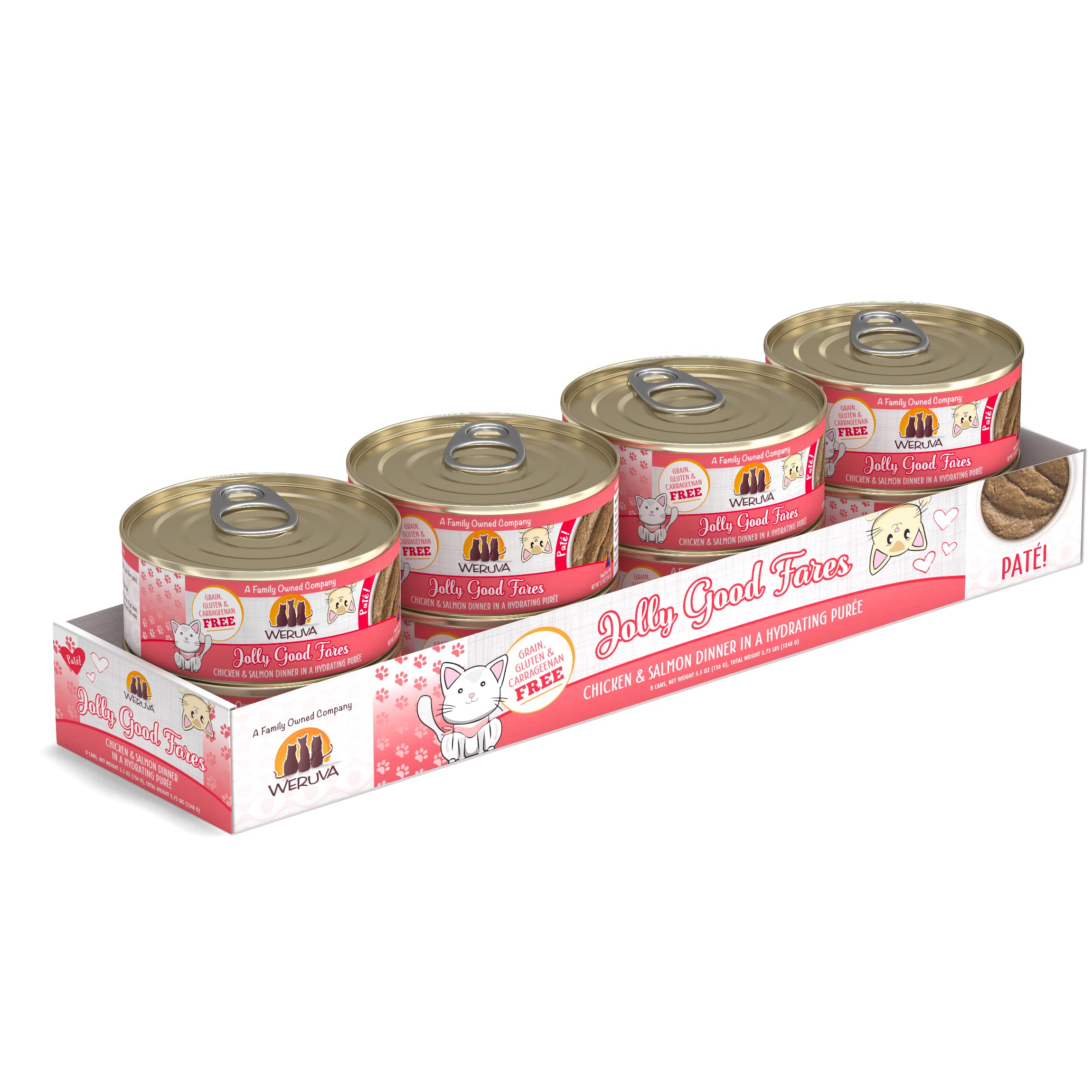 Weruva Wet Cat Food, Jolly Good Fares with Chicken and Salmon Pate, 5.5oz Can, Pack of 8