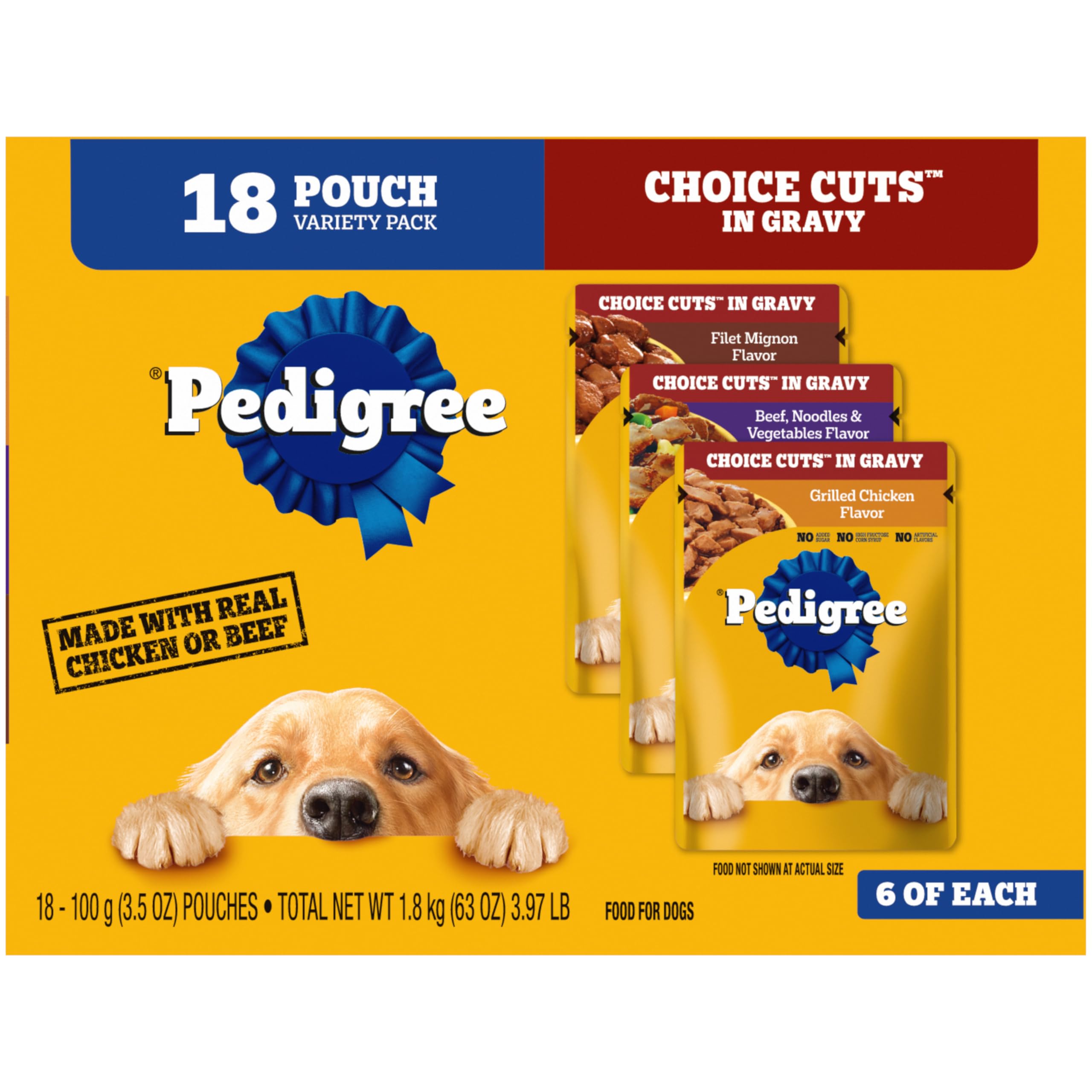 PEDIGREE CHOICE CUTS IN GRAVY Adult Soft Wet Dog Food 18-Pack Variety Pack, 3.5 oz Pouches