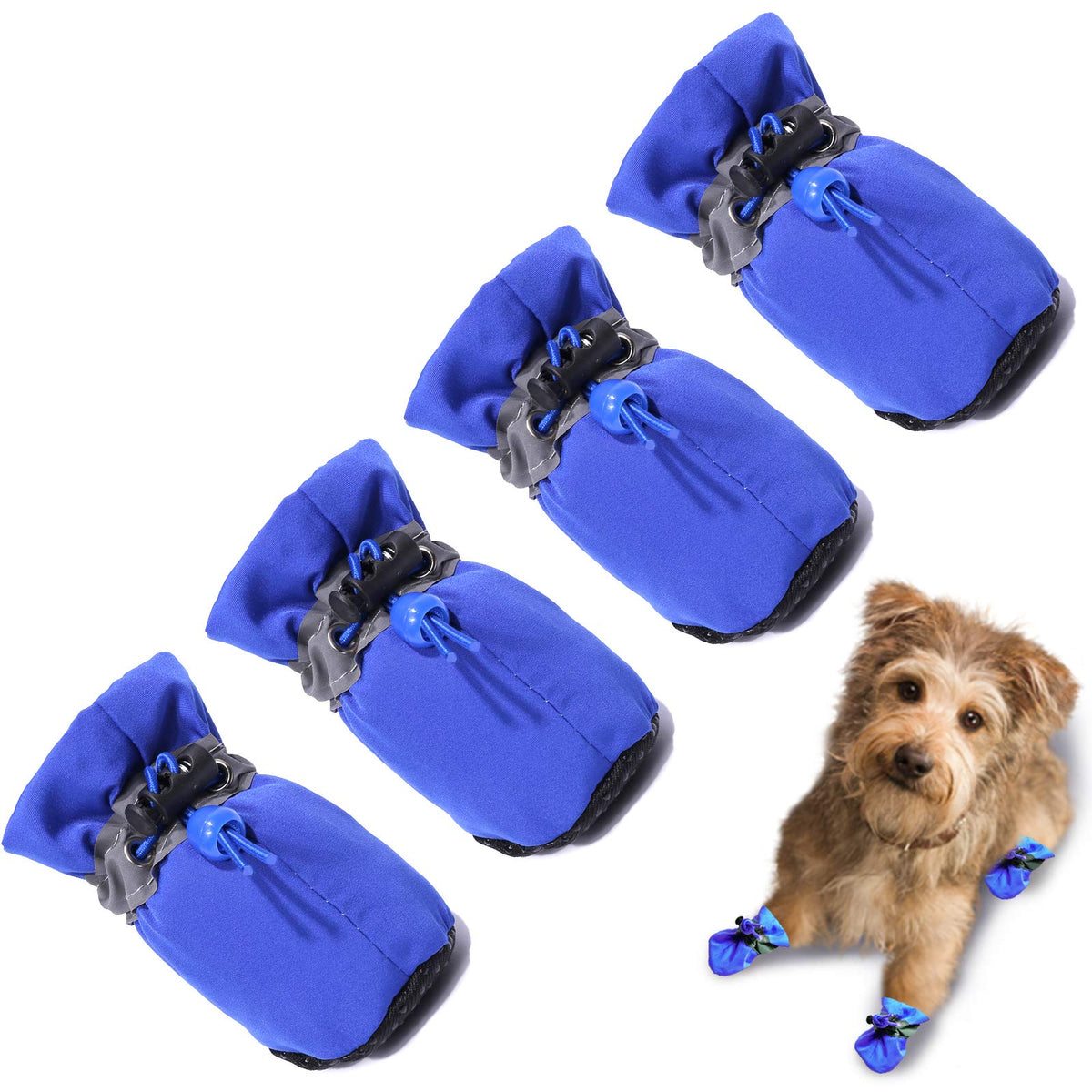 Teozzo Dog Boots & Paw Protector, Anti-Slip Sole Winter Snow Dog Booties With Reflective Straps Dog Shoes For Small Medium Dogs 4Pcs Blue 6