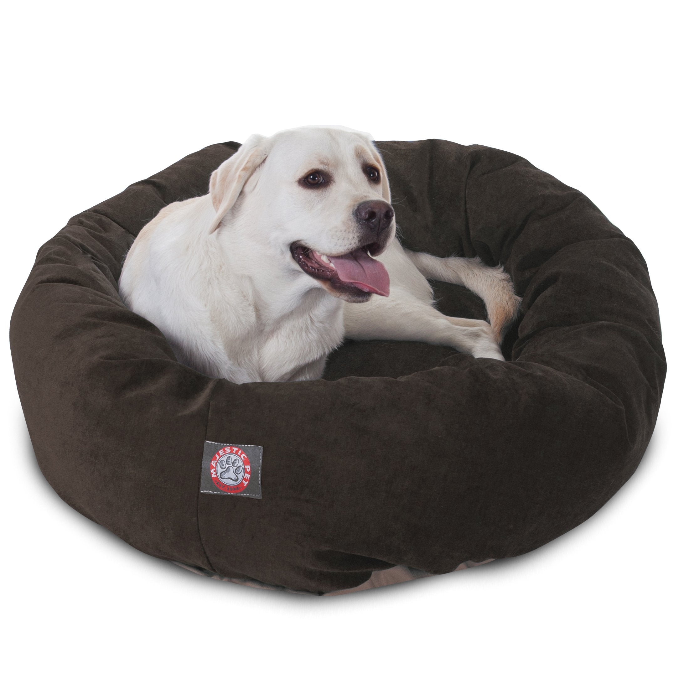 Majestic Pet 40 Inch Micro Velvet Calming Dog Bed Washable – Cozy Soft Round Dog Bed With Spine For Head Support - Fluffy Donut Dog Bed 40X29X9 (Inch) – Round Pet Bed Large – Storm