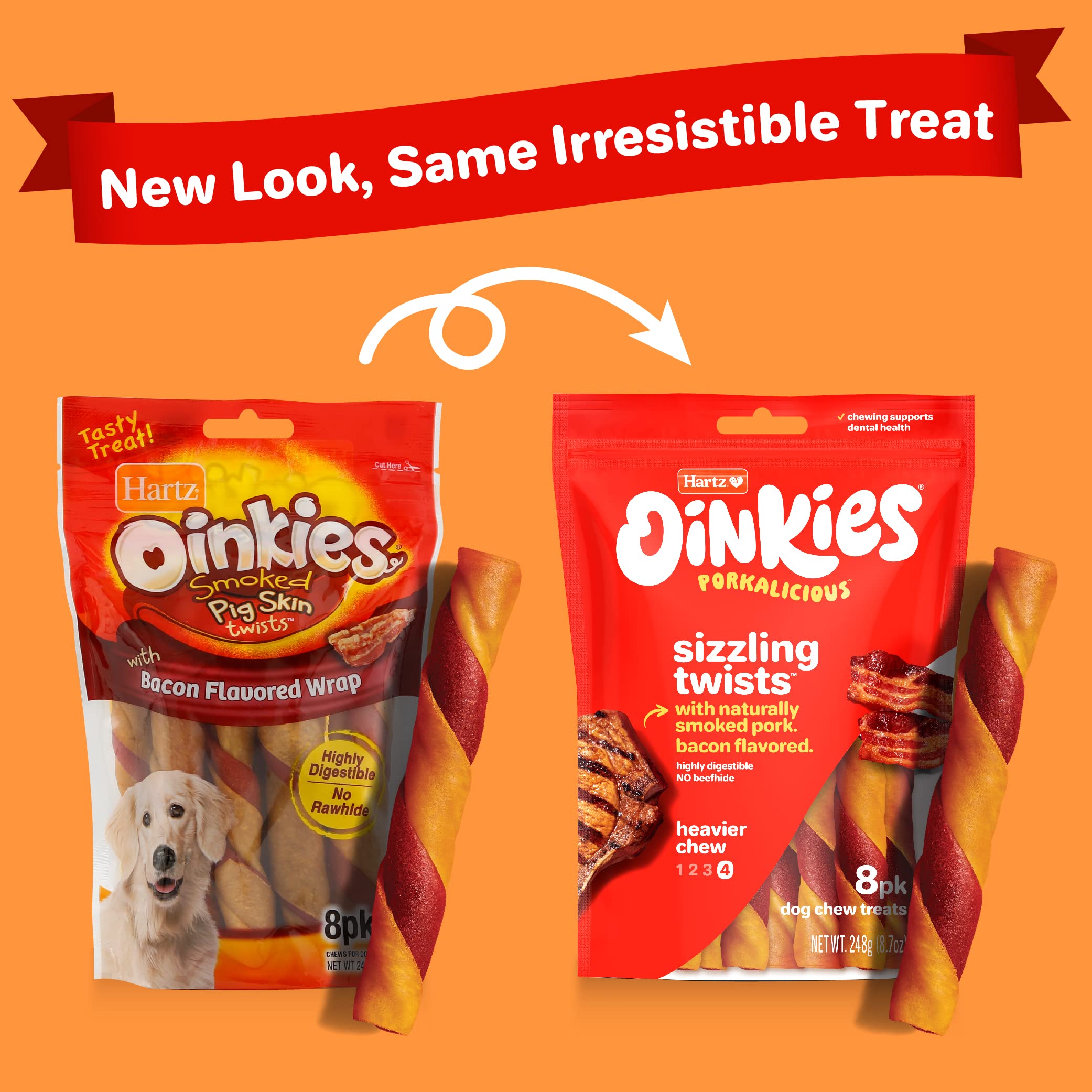 Hartz Oinkies Smoked Pig Skin Bacon Flavored Wrap Dog Treat Chews - 8 Pack