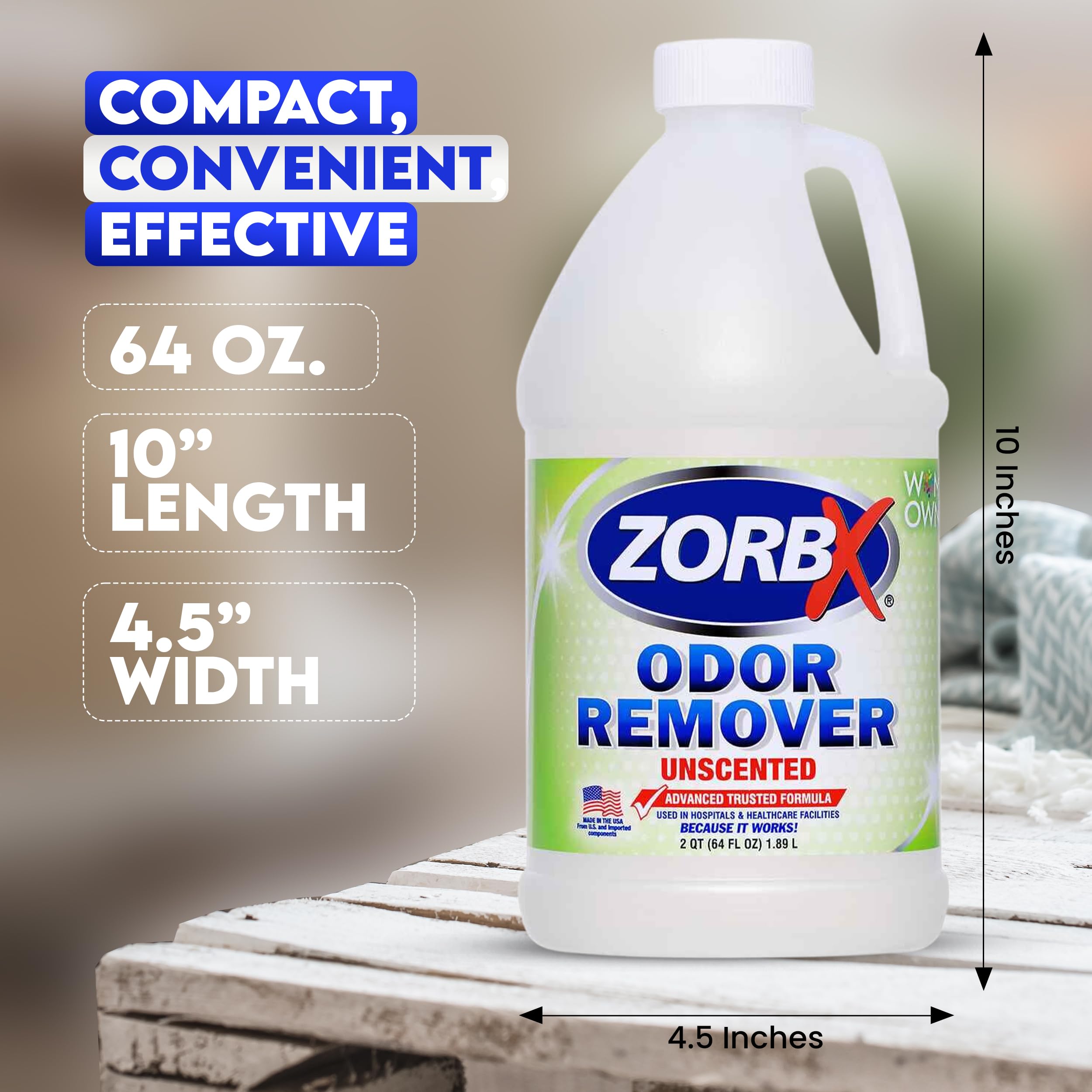 Zorbx Unscented Odor Eliminator For Strong Odor 64 Oz - Used In Hospitals & Healthcare Facilities - Advanced Trusted Formula, Fa