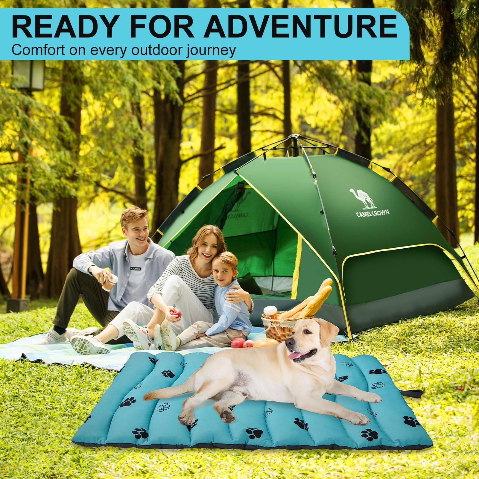 Bingpet Outdoor Travel Dog Bed,Large Outdoor Dog Bed Mat,Portable Travel Pads With Carry Bag,Foldable Outside Pee Pads,Indoor Pe