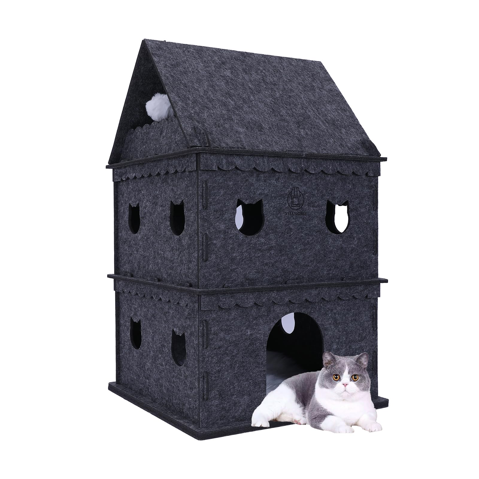 3-Storey Cat House For Indoor Cat Condos,Pet Cat Bed Hideaway Strong Castle For Multiple & Large Cats (3-Storey, 21.8''  21.8'' 