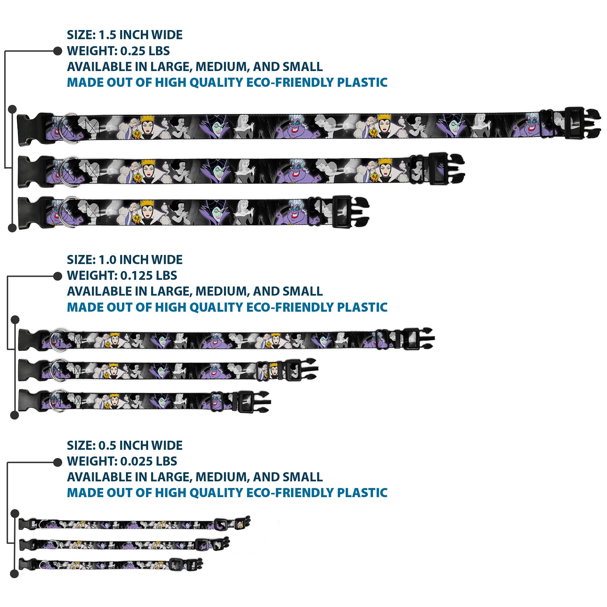 Buckle-Down Plastic Clip Collar - Villains Hexing Princess' Scenes Color/Black/White - 1'' Wide - Fits 9-15'' Neck - Small