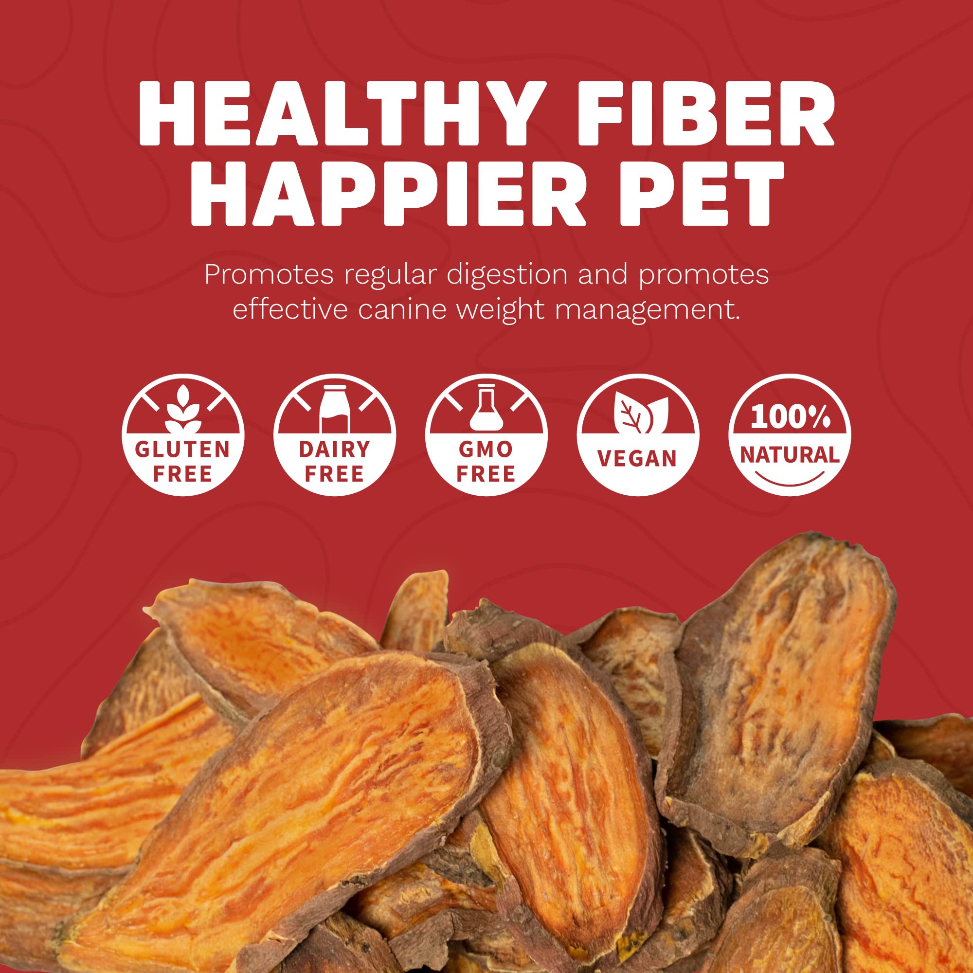 CHOOCHER Dehydrated Sweet Potato Dog Treats - High Fiber Gluten Free & Vegan Dental Chews for Small Medium Large Dogs - Made in